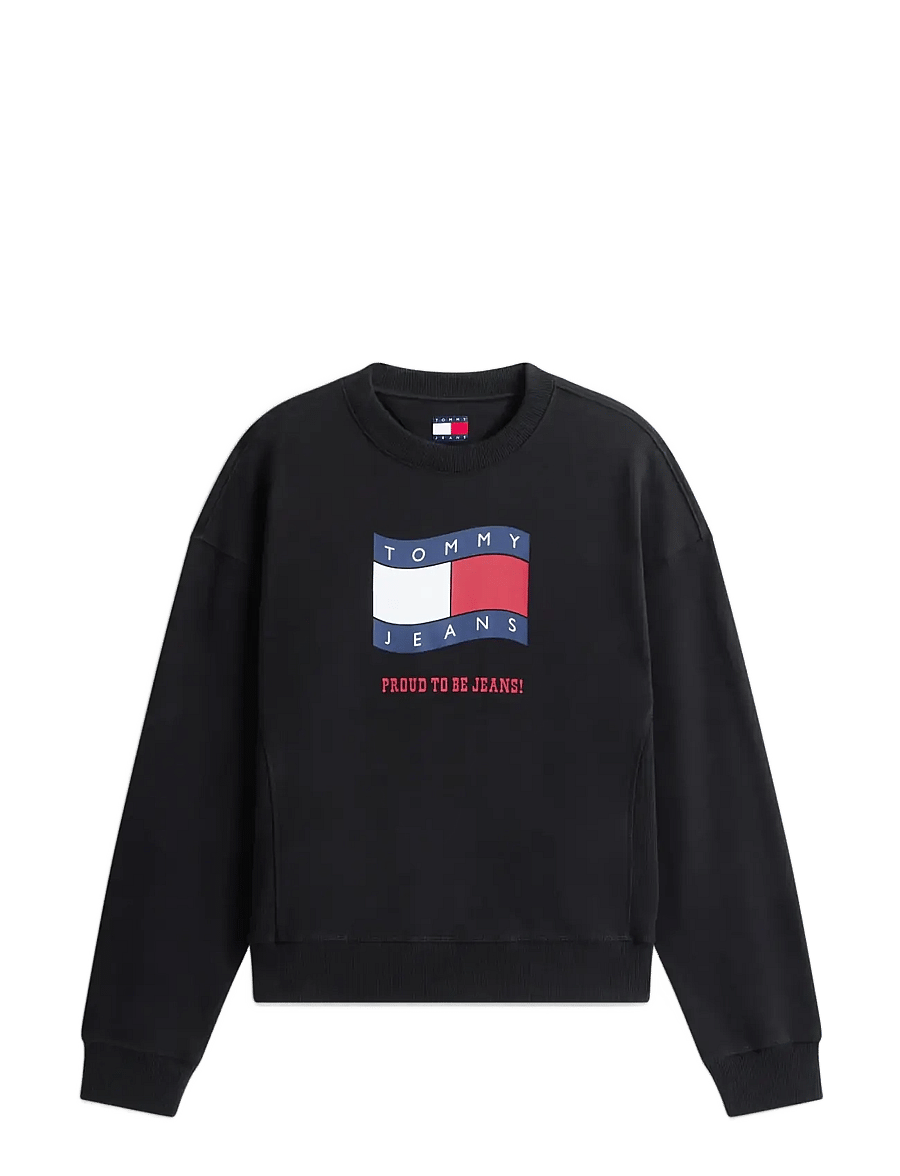 Tommy Jeans - TJW BXY WAVY FLAG CREW EXT - igapäevane stiil - black - 1