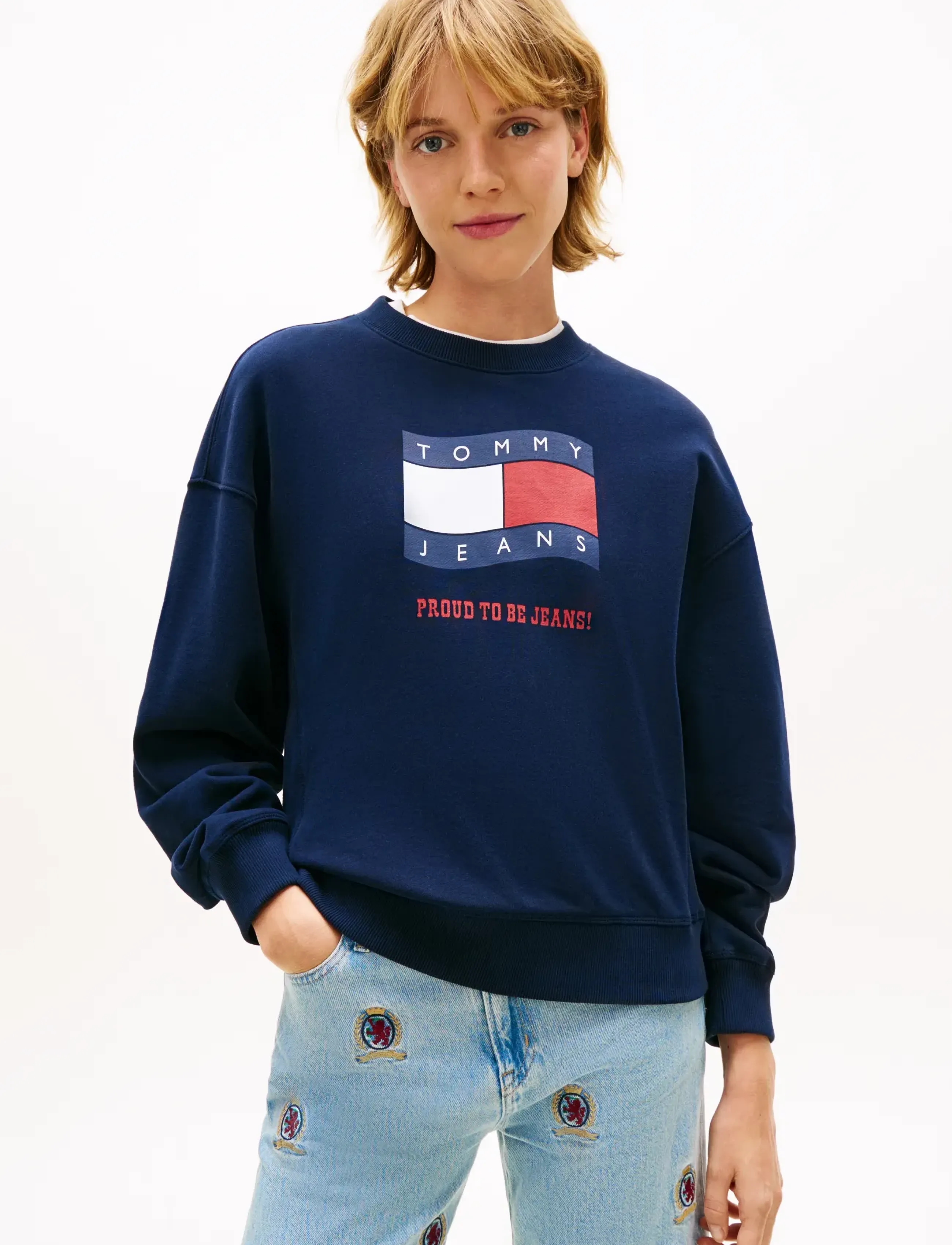 Tommy Jeans - TJW BXY WAVY FLAG CREW EXT - sweatshirts & kapuzenpullover - dark night navy - 0