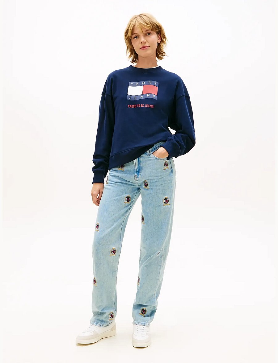 Tommy Jeans - TJW BXY WAVY FLAG CREW EXT - sweatshirts - dark night navy - 3