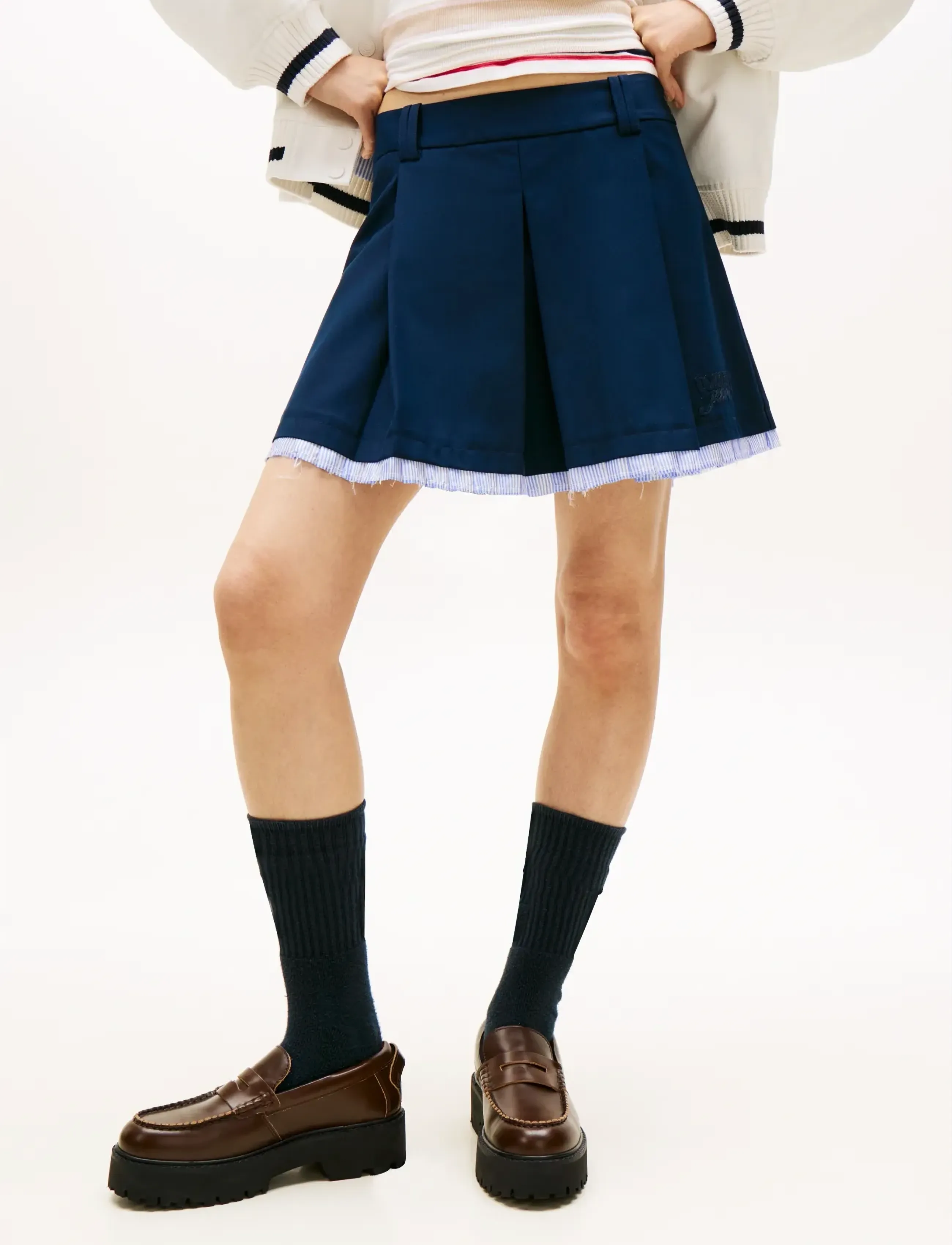 Tommy Jeans TJW VARSITY PLEATED MINI SKIRT - Korte nederdele - DARK NIGHT NAVY / navy