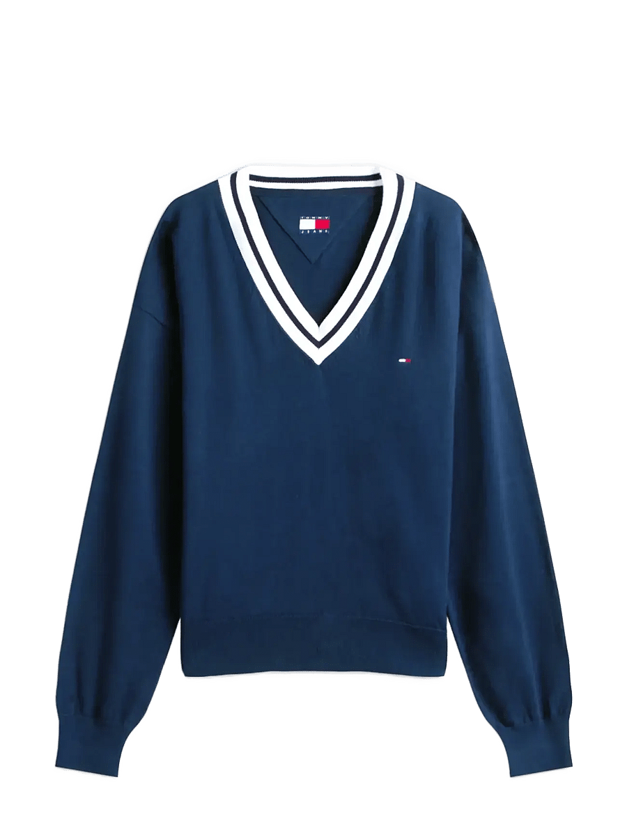 Tommy Jeans - TJW RLX V-NECK TIPPING SWEATER - striktrøjer - dark night navy - 1