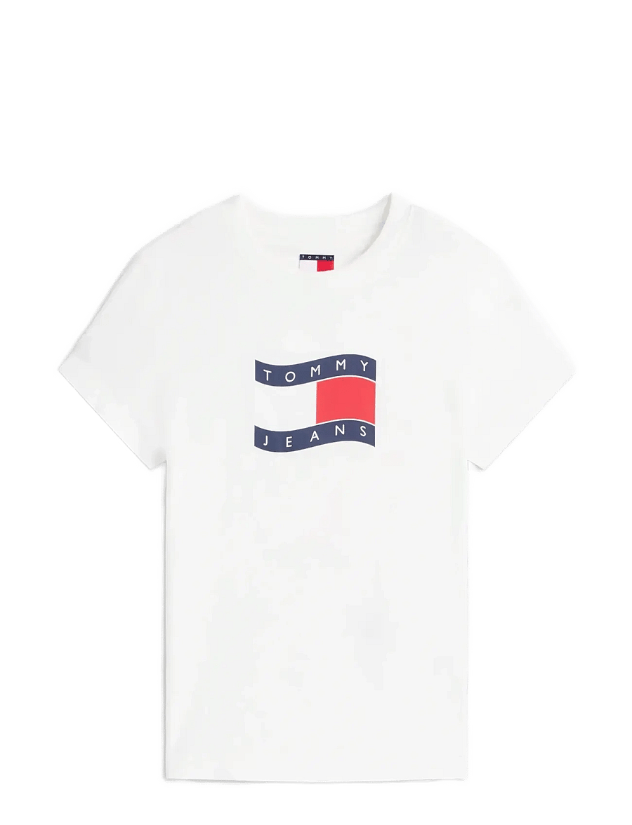 Tommy Jeans - TJW SLIM WAVY FLAG TEE EXT - t-shirts - ecru - 1