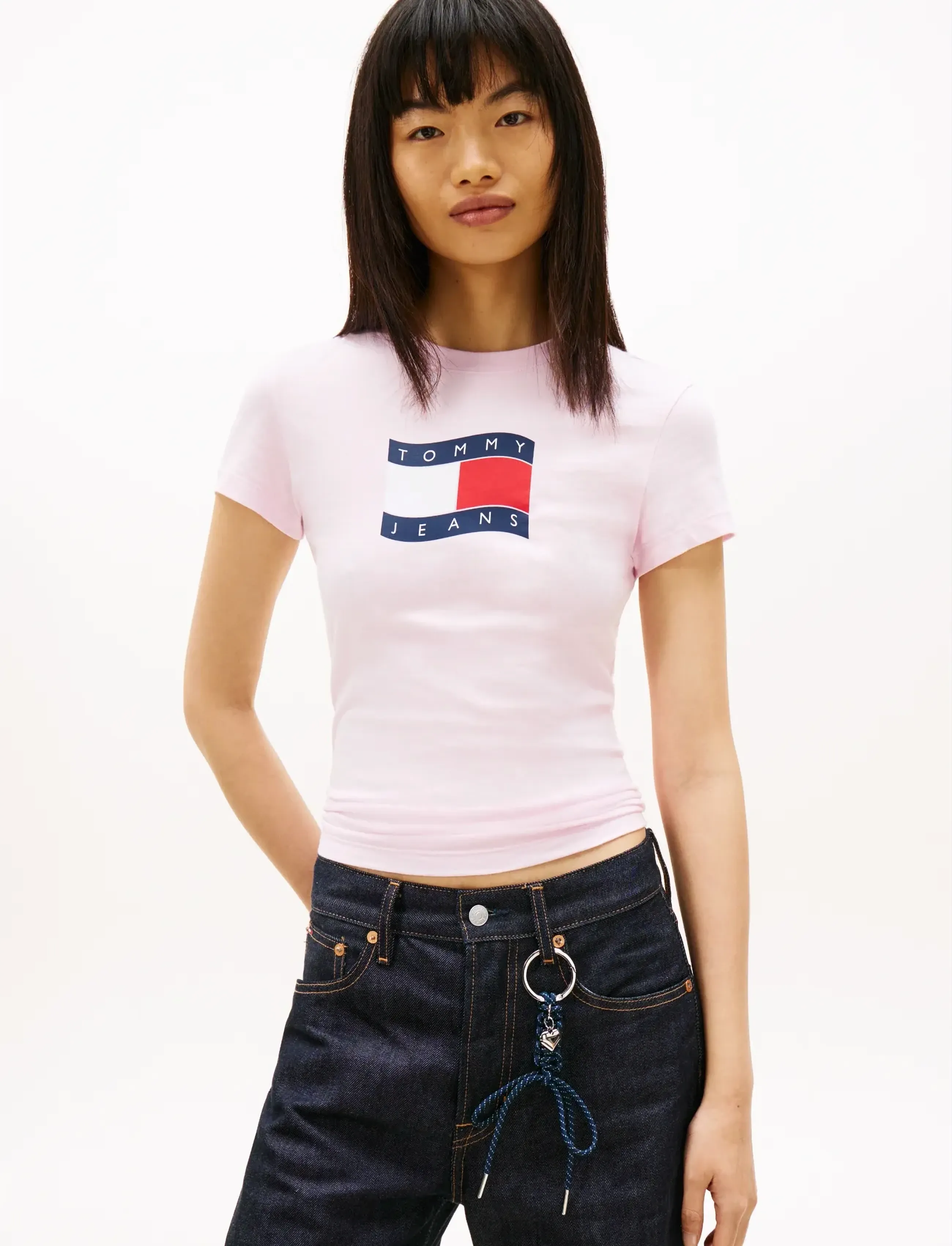 Tommy Jeans TJW SLIM WAVY FLAG TEE EXT - Tøj - PEARLY PINK / pink/rose