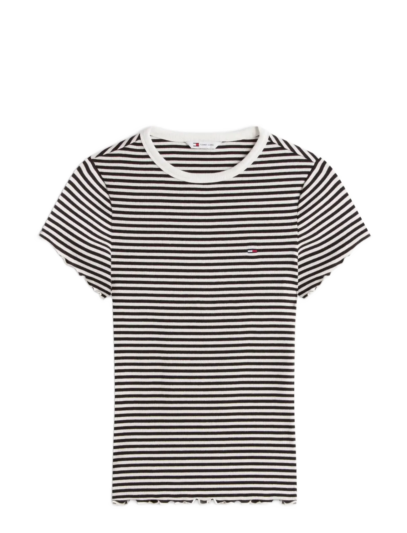 Tommy Jeans TJW SLIM LETTUCE EDGE RIB SS - Beliebte Marken - BLACK   ECRU STRIPE / black