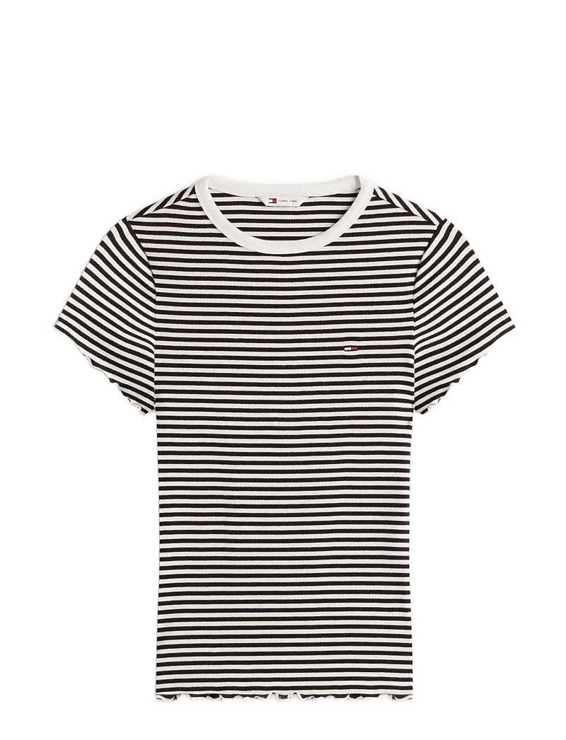 Tommy Jeans - TJW SLIM LETTUCE EDGE RIB SS - t-särgid - black ecru stripe - 1