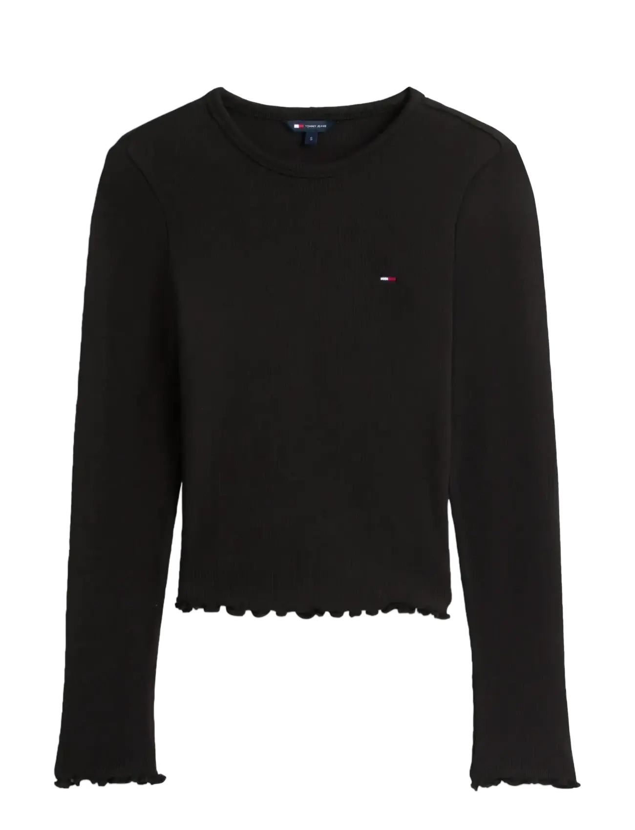 Tommy Jeans TJW SLIM SH LETTUCE EDGE RIB LS - Crop tops - BLACK / black