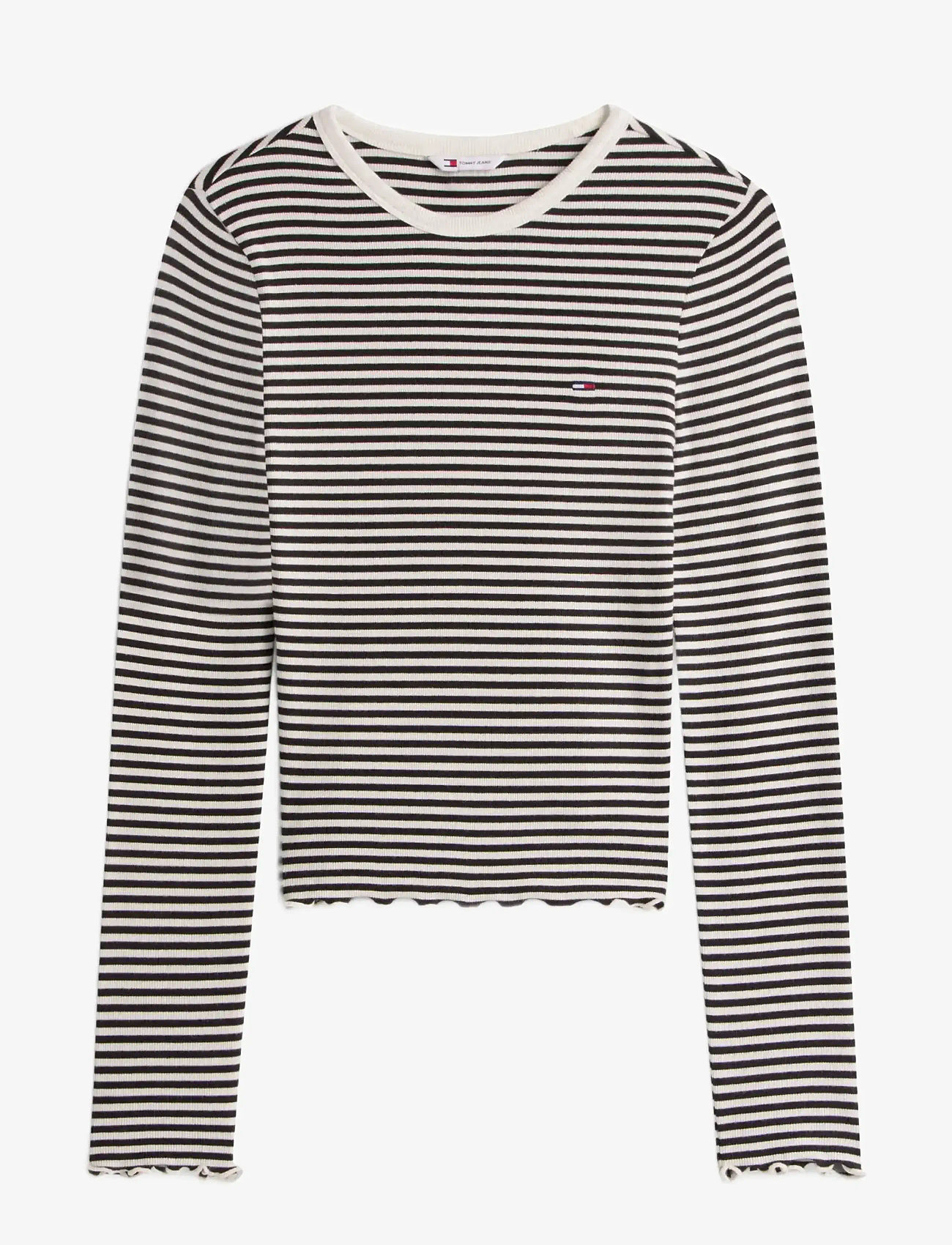 Tommy Jeans - TJW SLIM SH LETTUCE EDGE RIB LS - black   ecru stripe - 1