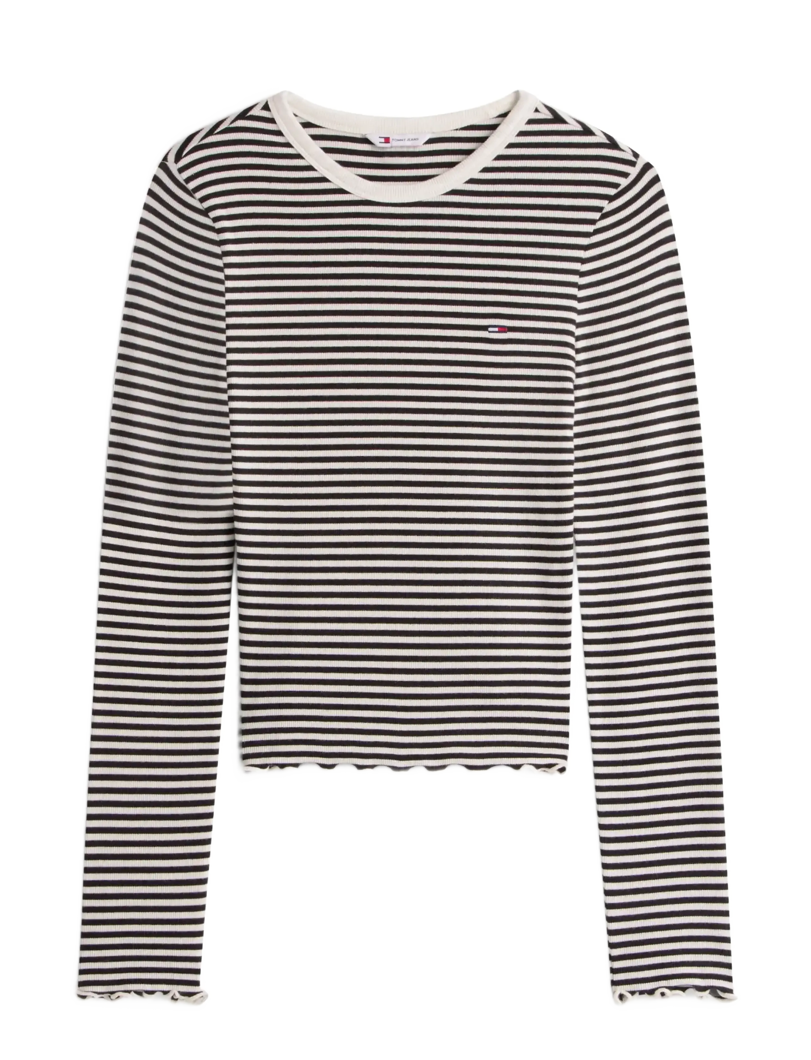 Tommy Jeans TJW SLIM SH LETTUCE EDGE RIB LS - Tommy Hilfiger - BLACK   ECRU STRIPE / black