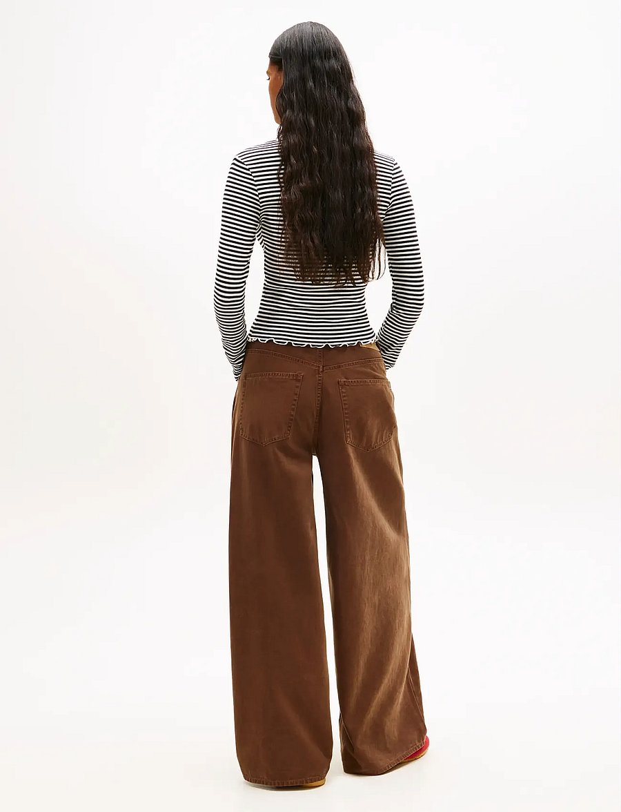 Tommy Jeans - TJW SLIM SH LETTUCE EDGE RIB LS - crop tops - black ecru stripe - 2