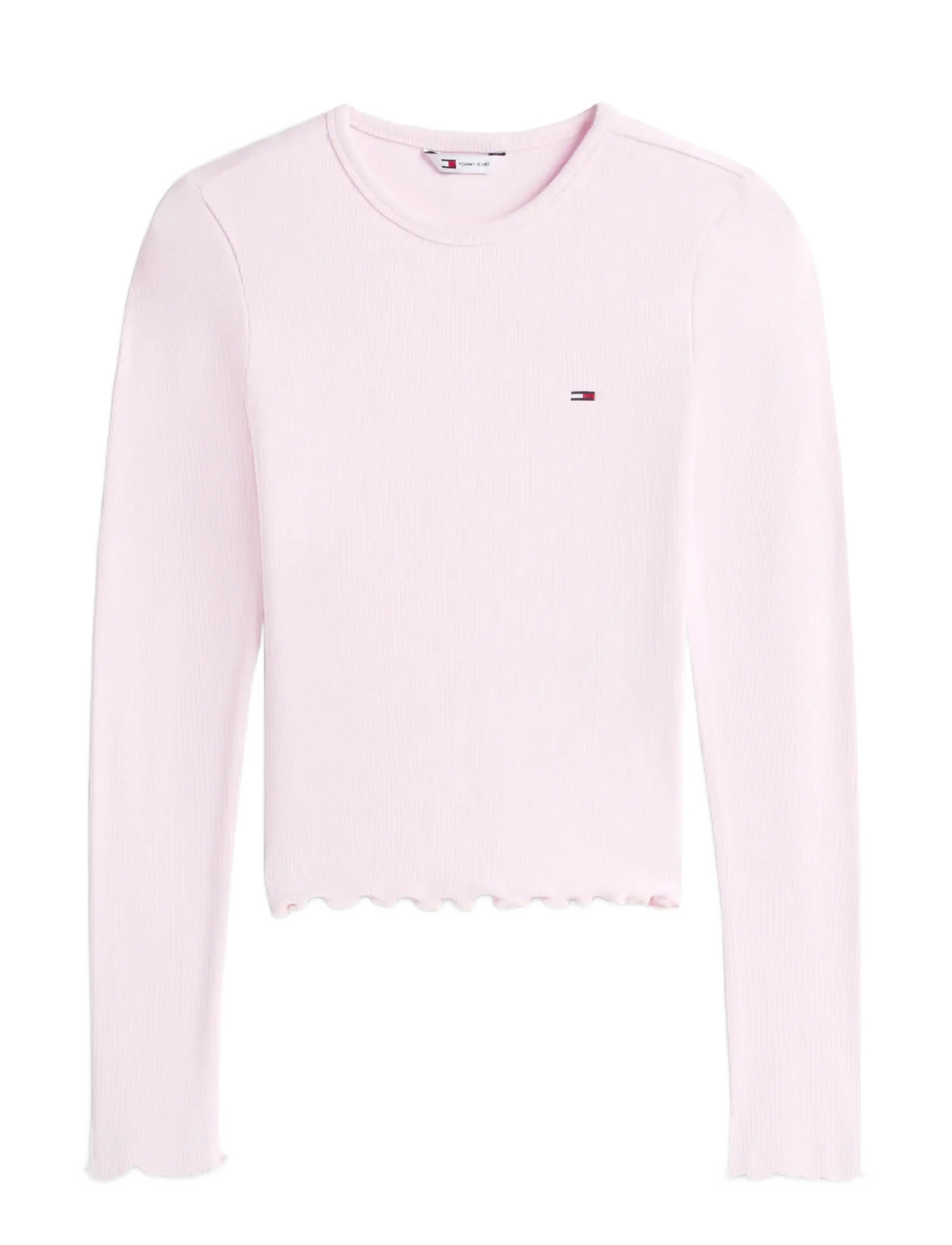 Tommy Jeans TJW SLIM SH LETTUCE EDGE RIB LS - Clothing - PEARLY PINK / pink/rose
