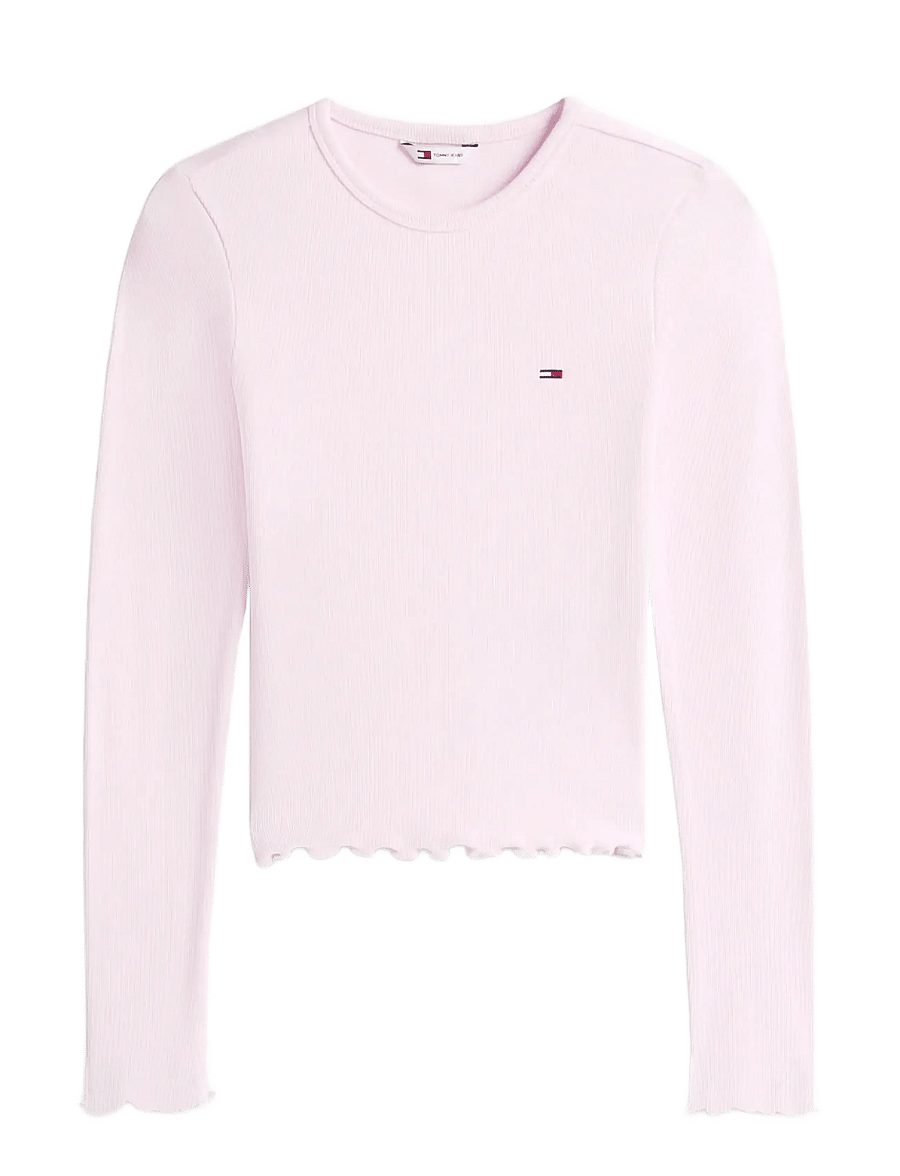 Tommy Jeans - TJW SLIM SH LETTUCE EDGE RIB LS - crop tops - pearly pink - 1