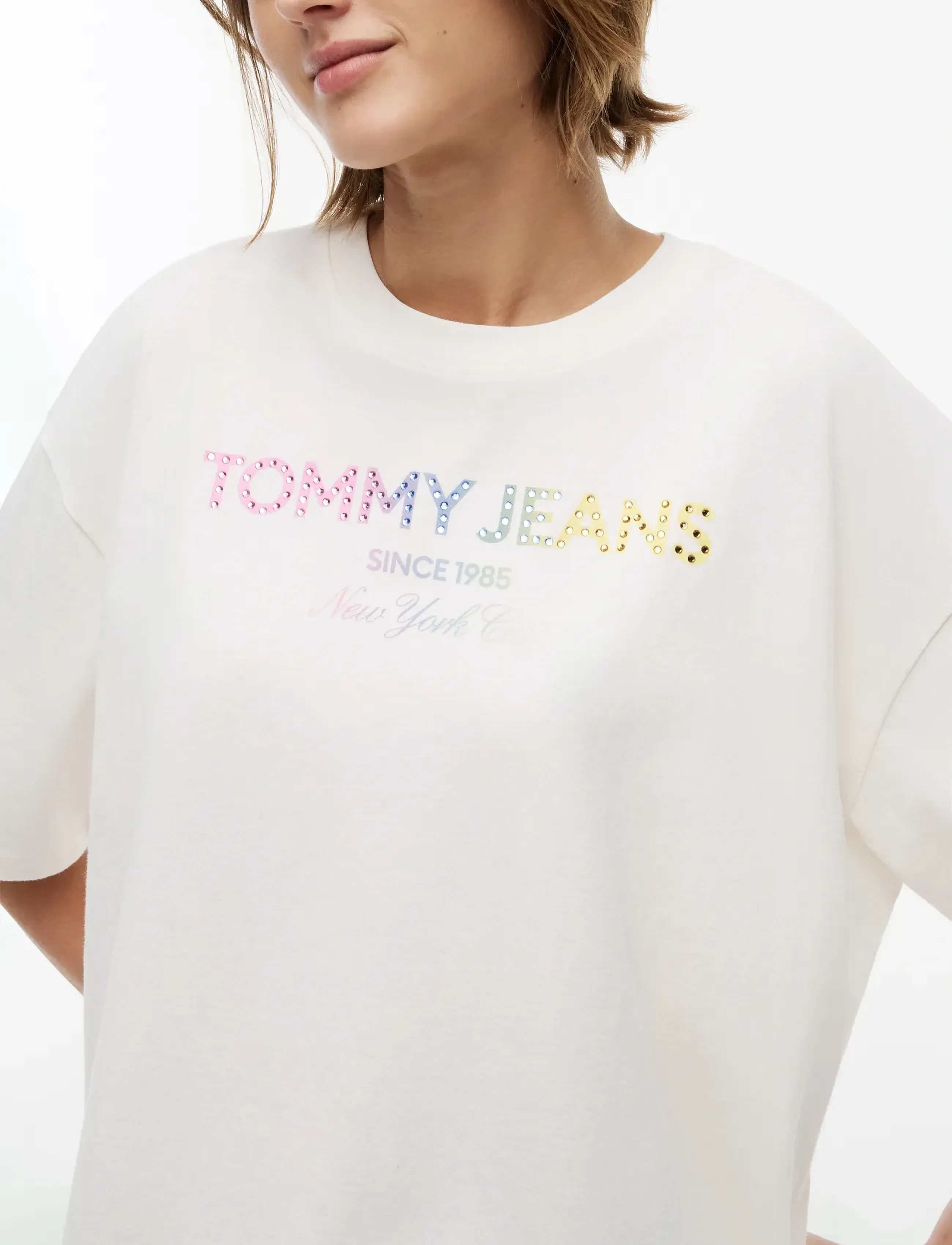 Tommy Jeans - TJW OVS TJ BLING GMD TEE - t-shirts - ancient white - 3