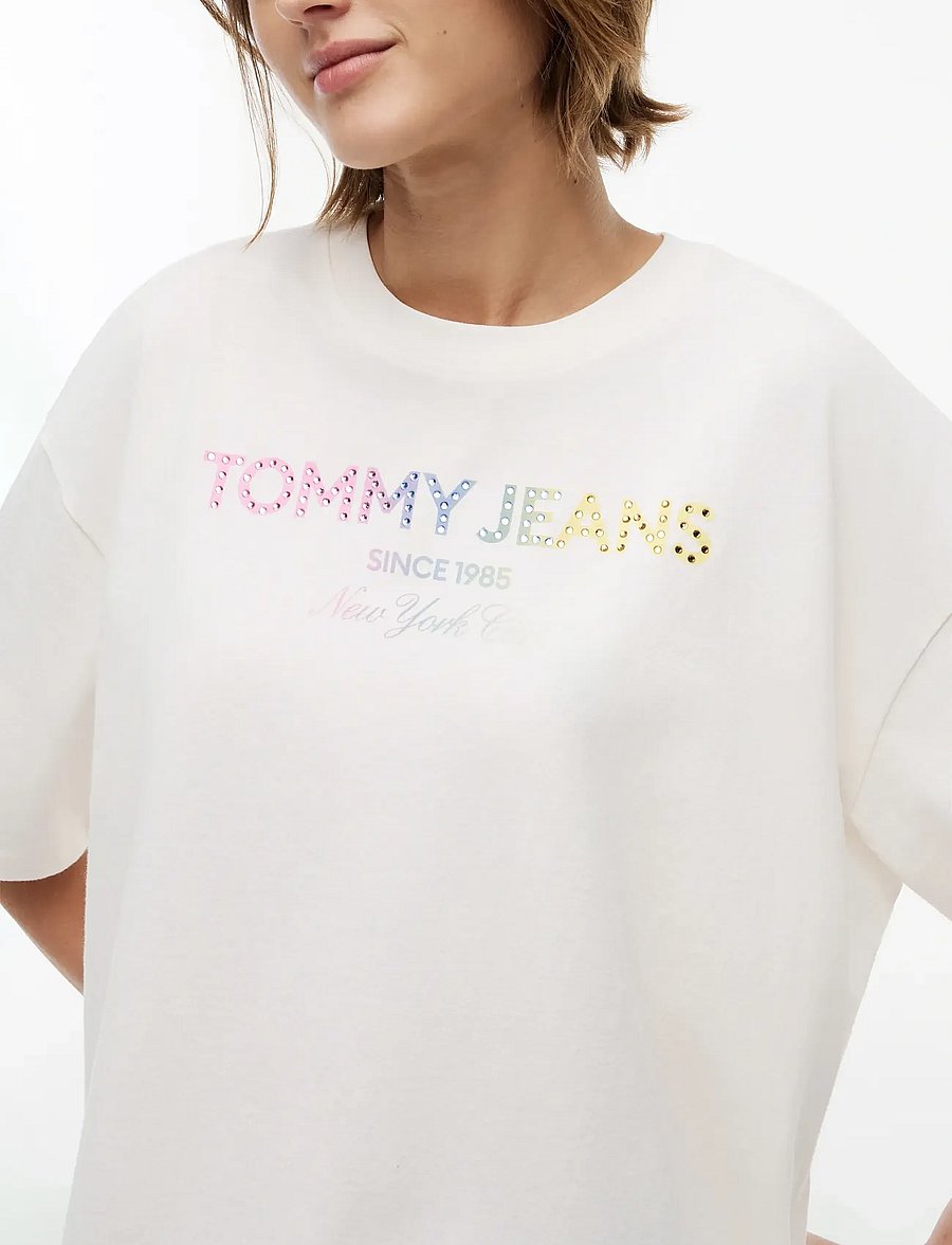 Tommy Jeans - TJW OVS TJ BLING GMD TEE - t-shirts - ancient white - 3