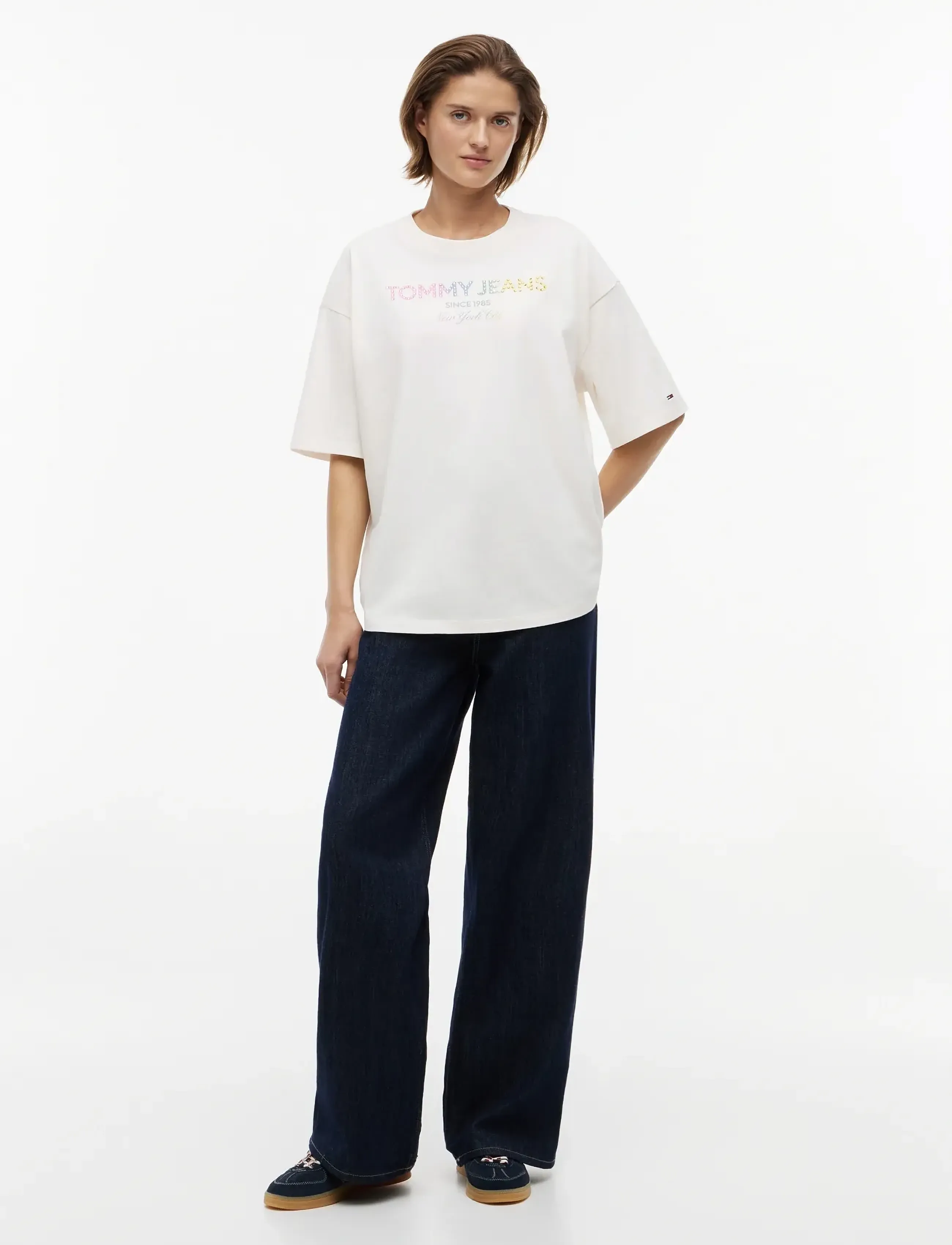 Tommy Jeans - TJW OVS TJ BLING GMD TEE - t-shirts - ancient white - 4