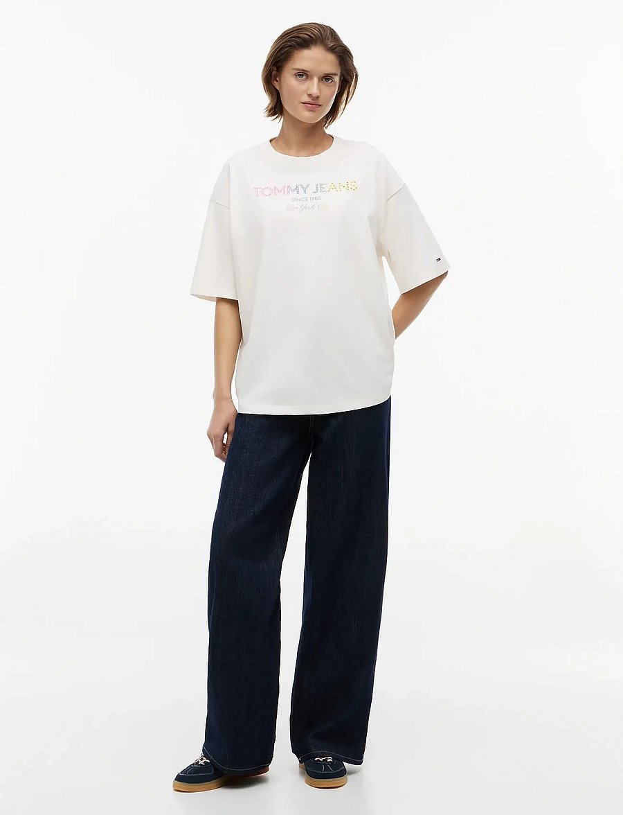 Tommy Jeans - TJW OVS TJ BLING GMD TEE - t-shirts - ancient white - 4