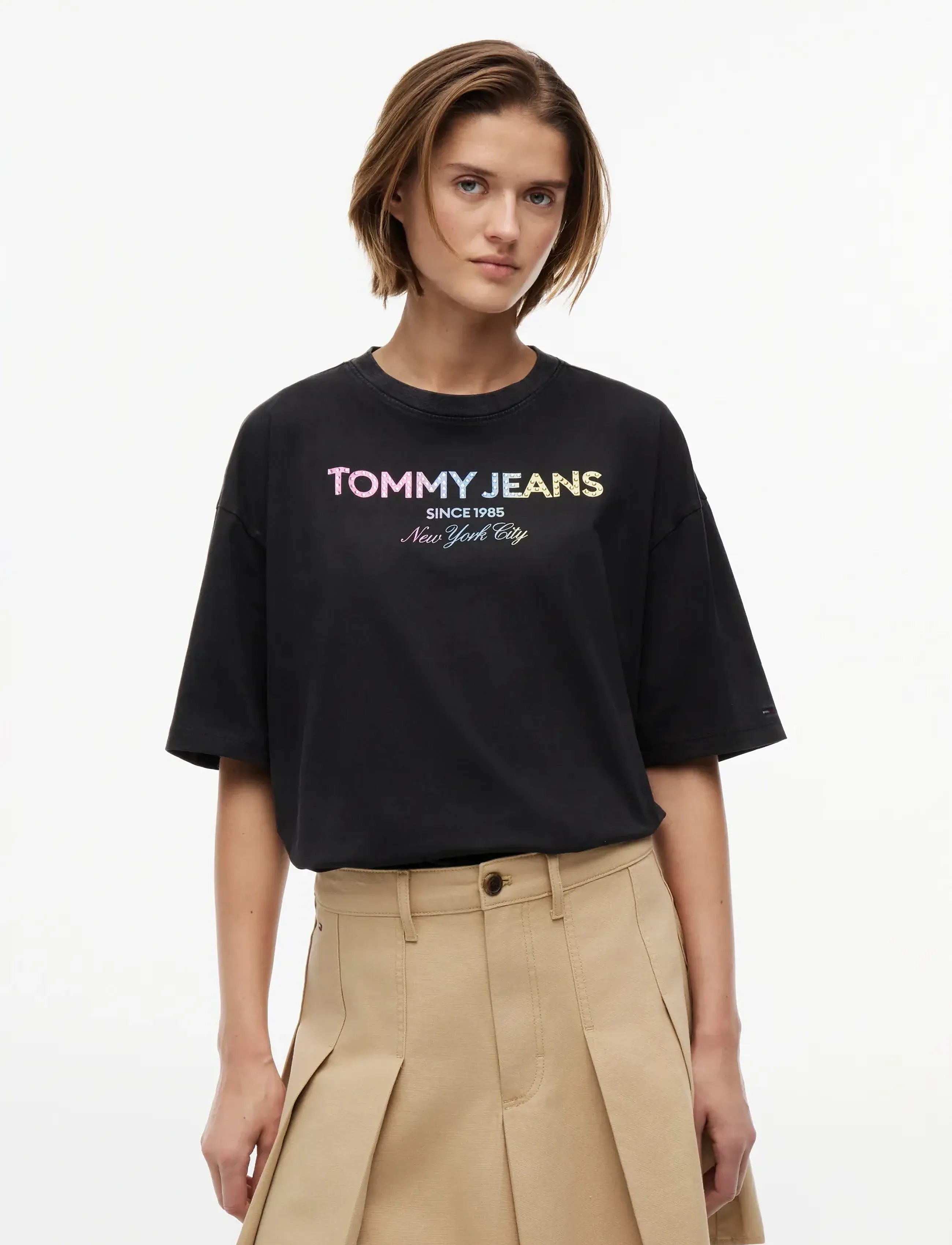 Tommy Jeans Tjw Ovs Tj Bling Gmd Tee, Kvinder, Oversize Logo T-shirt, Sort, Str: XL