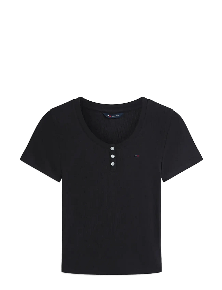Tommy Jeans - TJW SLIM HENLEY SS TEE - t-shirts - black - 1