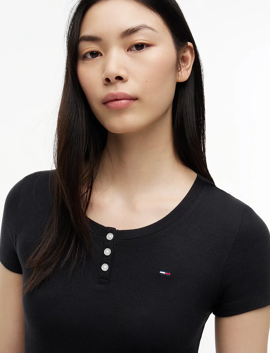 Tommy Jeans - TJW SLIM HENLEY SS TEE - t-shirts - black - 3