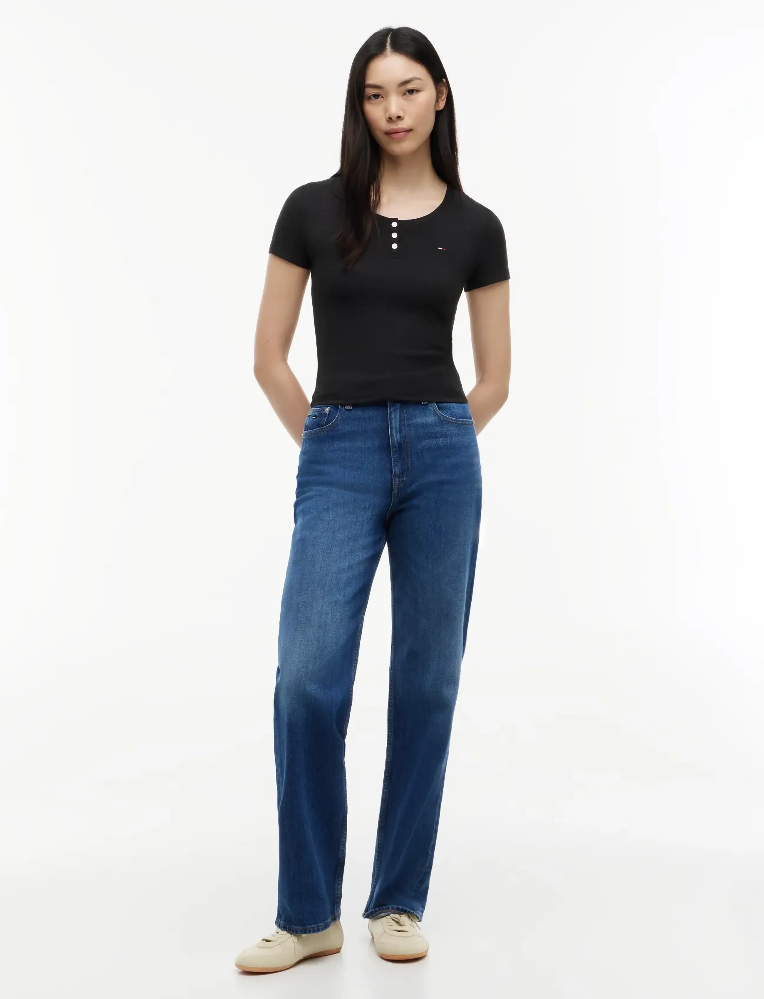 Tommy Jeans - TJW SLIM HENLEY SS TEE - black - 4