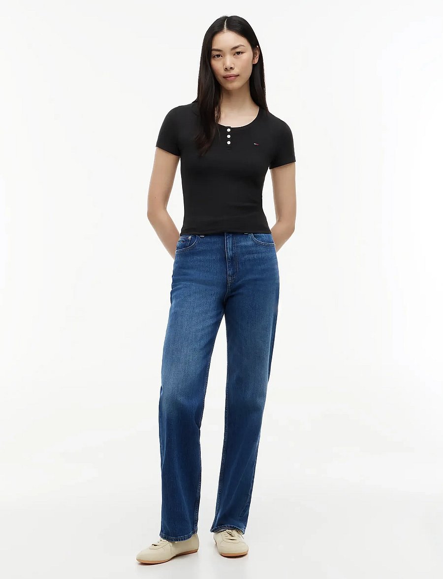 Tommy Jeans - TJW SLIM HENLEY SS TEE - t-shirts - black - 4