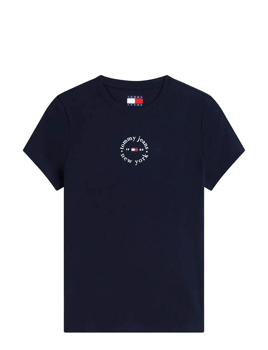 Tommy Jeans - TJW SLIM ESS LOGO2 RIB TEE EXT - t-shirts - dark night navy - 1