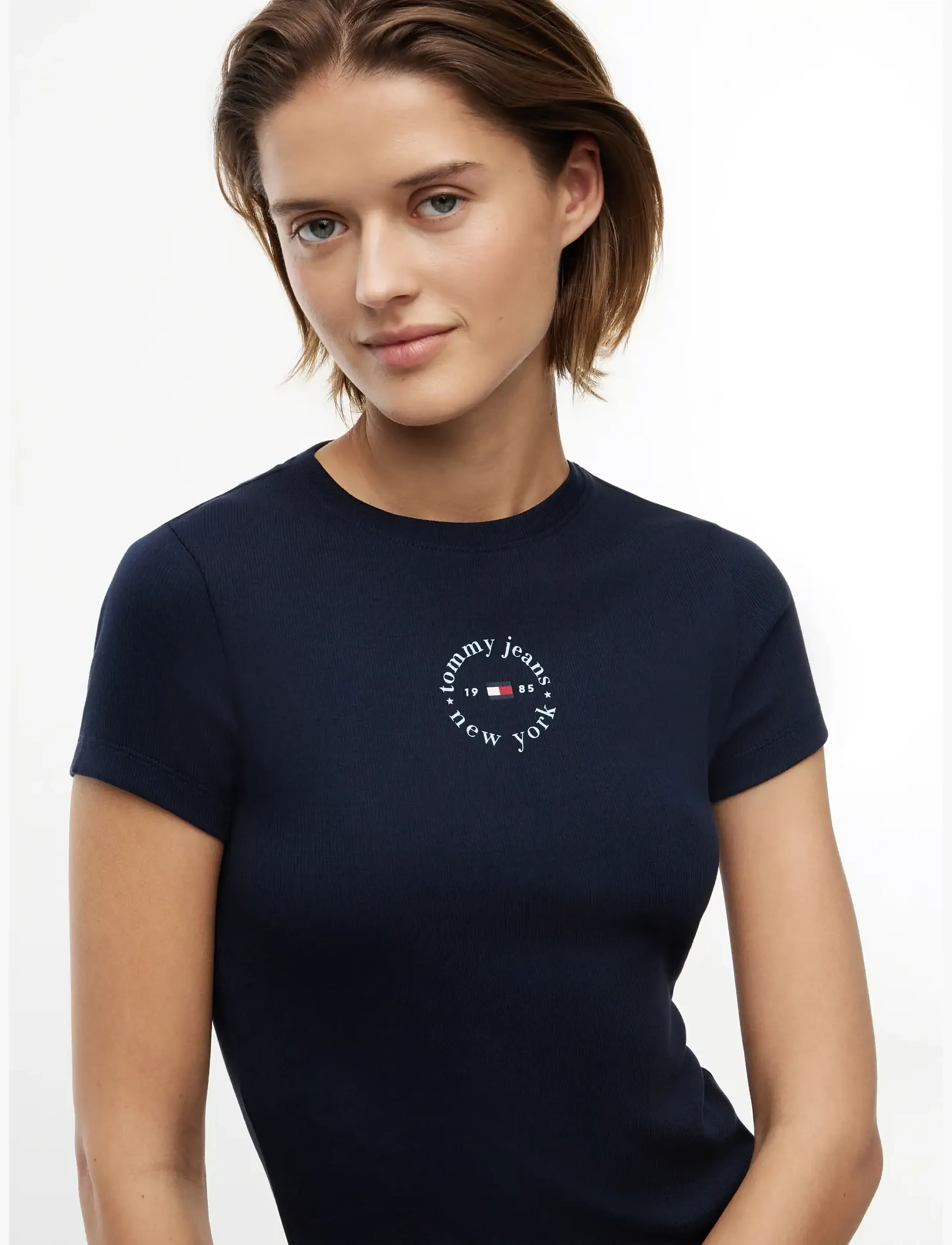 Tommy Jeans - TJW SLIM ESS LOGO2 RIB TEE EXT - t-shirts - dark night navy - 3