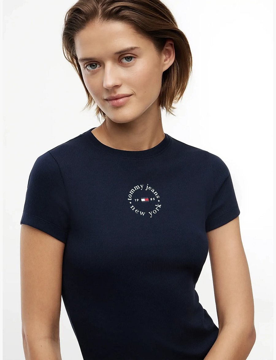 Tommy Jeans - TJW SLIM ESS LOGO2 RIB TEE EXT - t-shirts - dark night navy - 3