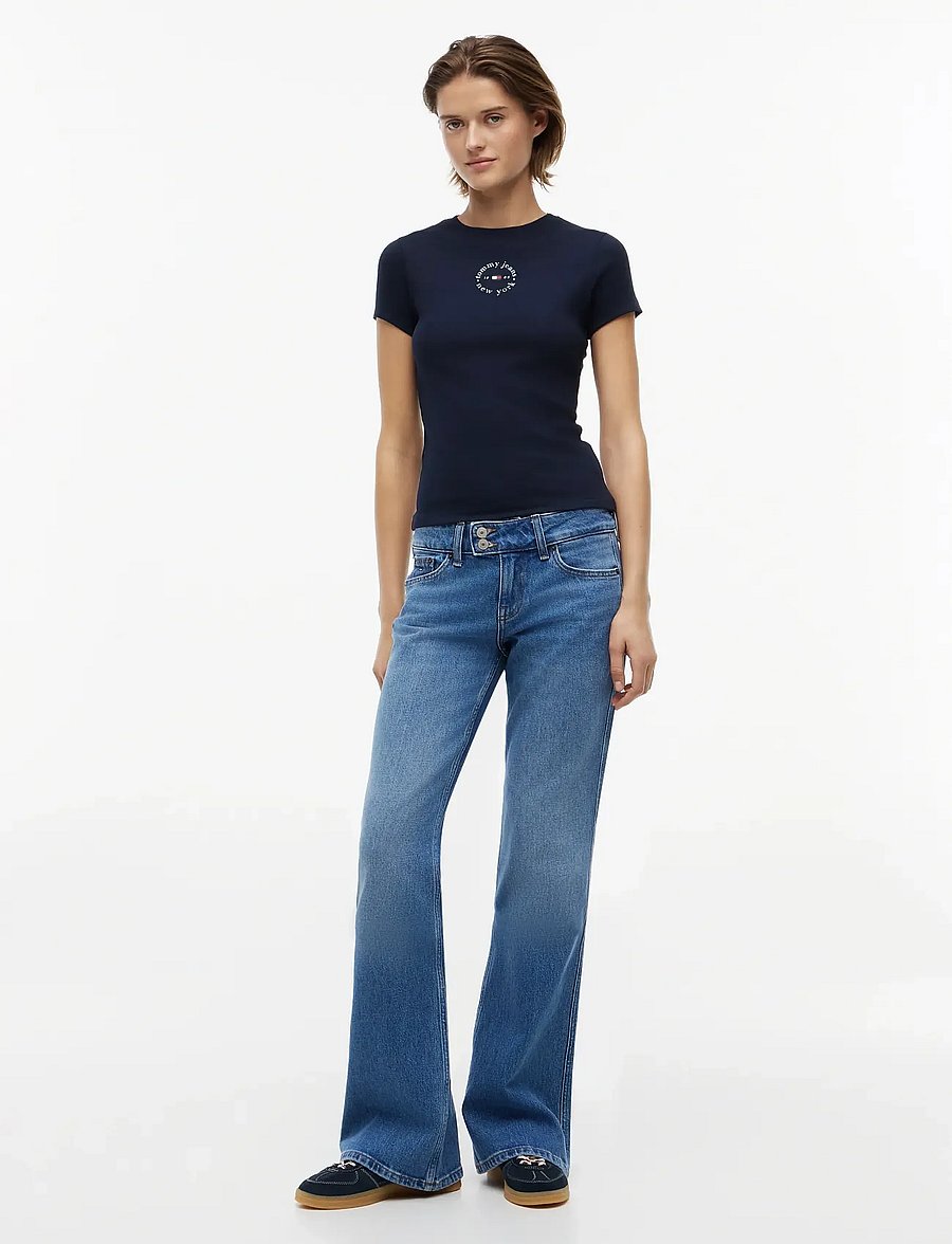 Tommy Jeans - TJW SLIM ESS LOGO2 RIB TEE EXT - t-shirts - dark night navy - 4