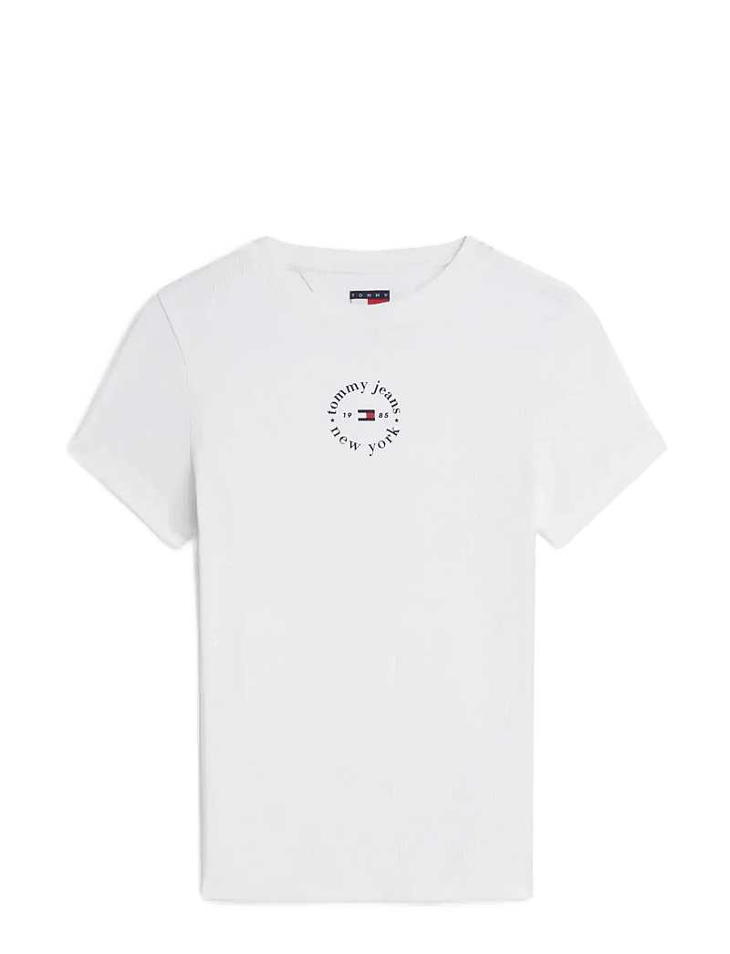 Tommy Jeans - TJW SLIM ESS LOGO2 RIB TEE EXT - t-shirts - ecru - 1
