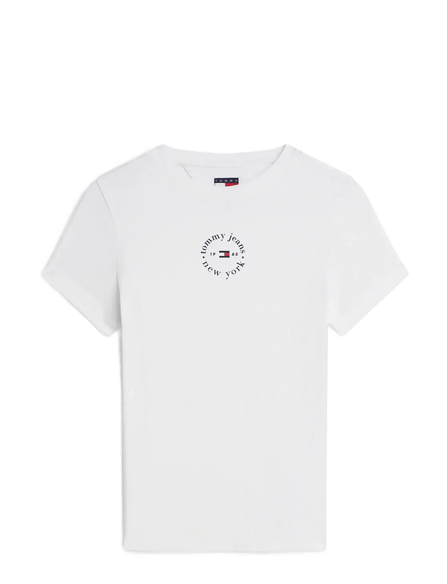 Tommy Jeans - TJW SLIM ESS LOGO2 RIB TEE EXT - t-shirts - ecru - 1