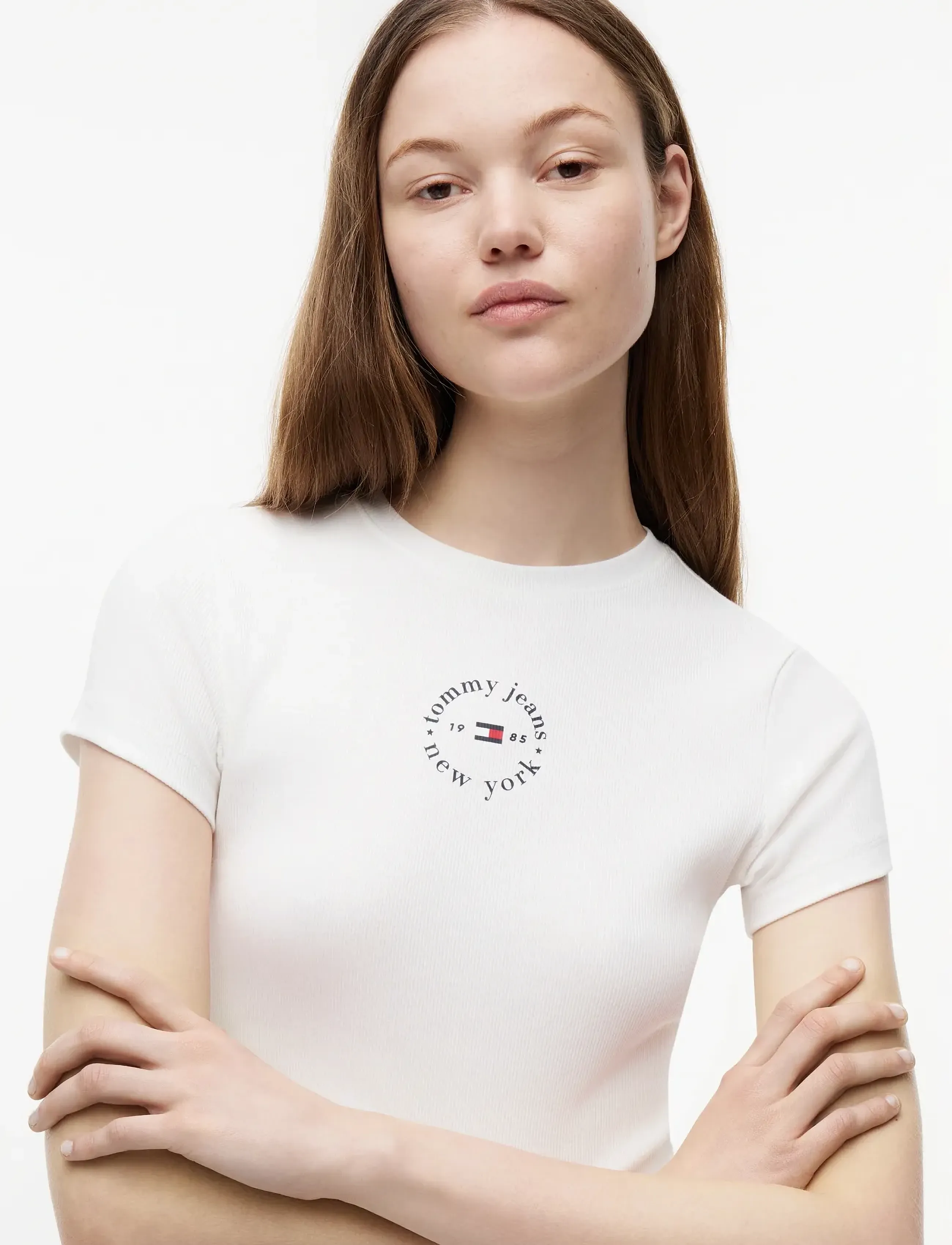 Tommy Jeans - TJW SLIM ESS LOGO2 RIB TEE EXT - t-shirty - ecru - 3