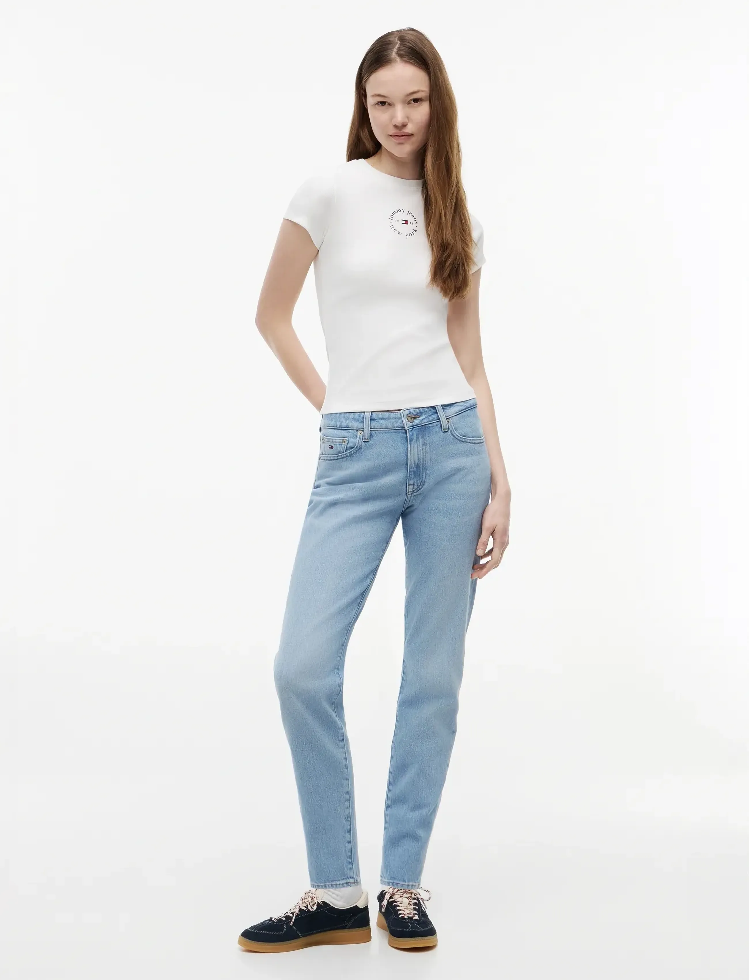 Tommy Jeans - TJW SLIM ESS LOGO2 RIB TEE EXT - t-shirty - ecru - 4