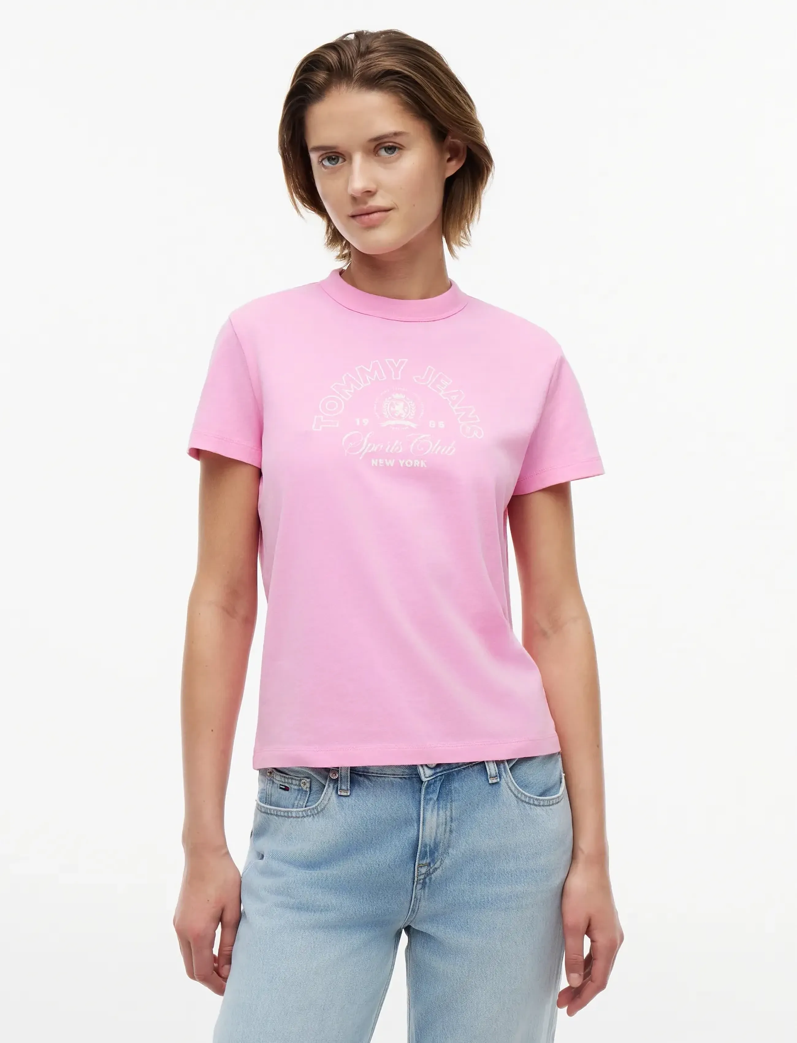Tommy Jeans TJW REG HERITAGE LOGO SS TEE - Riided - PINK DAISY / pink/rose