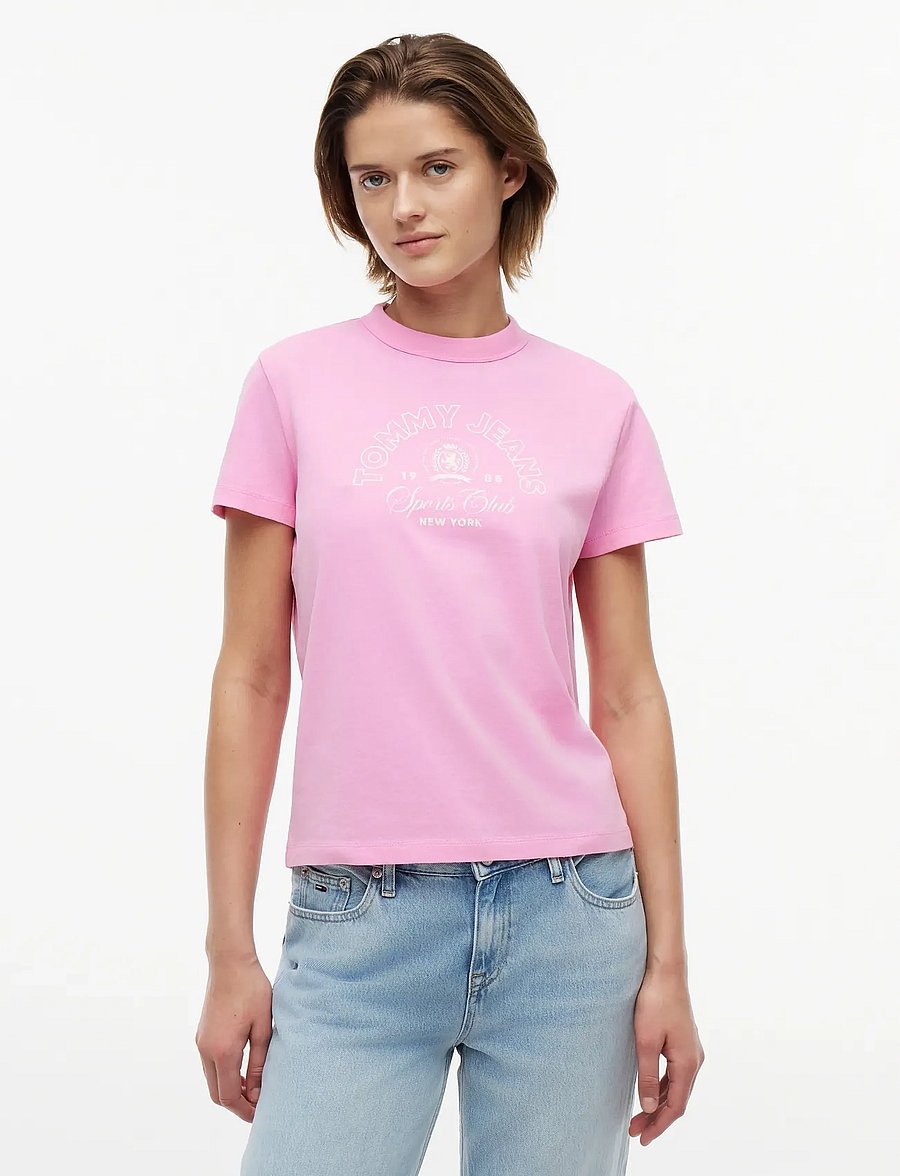 Tommy Jeans - TJW REG HERITAGE LOGO SS TEE - t-shirts - pink daisy - 0