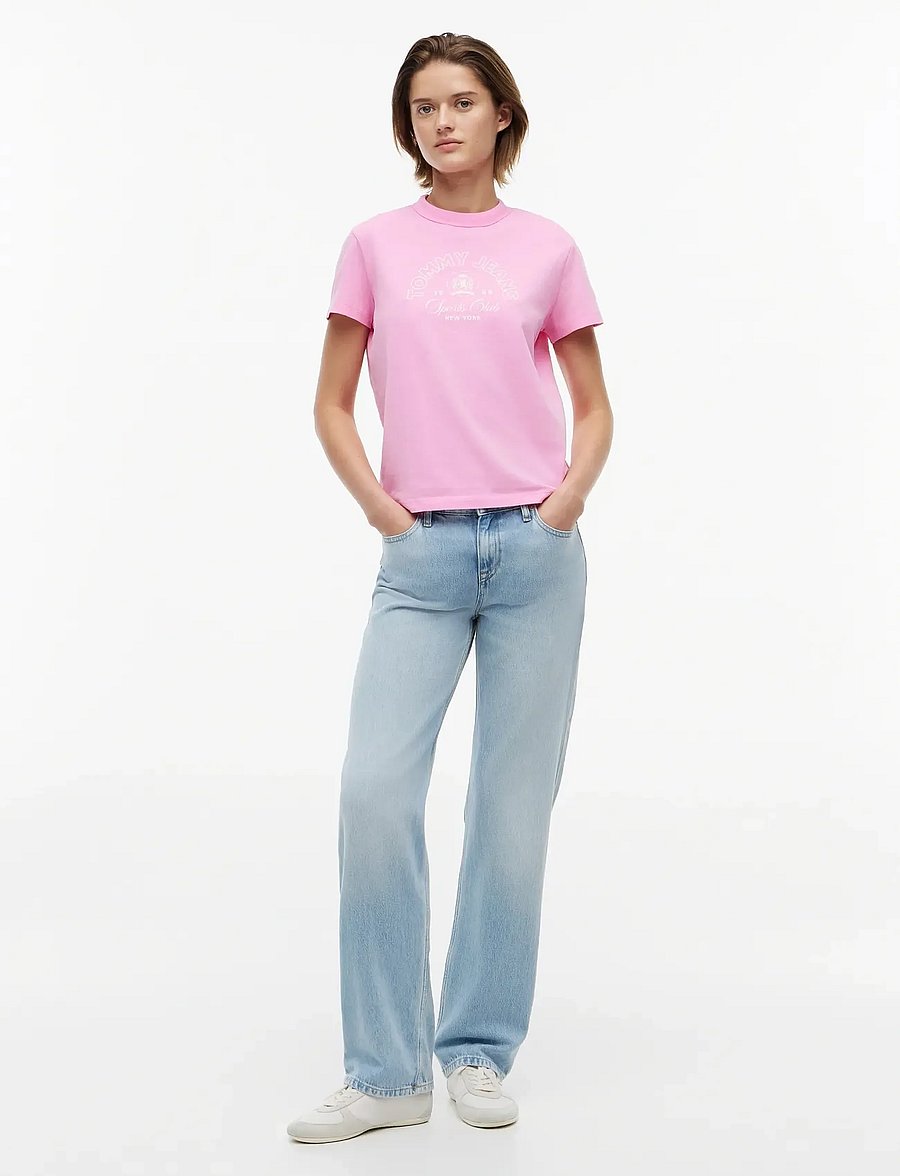 Tommy Jeans - TJW REG HERITAGE LOGO SS TEE - t-shirts - pink daisy - 4