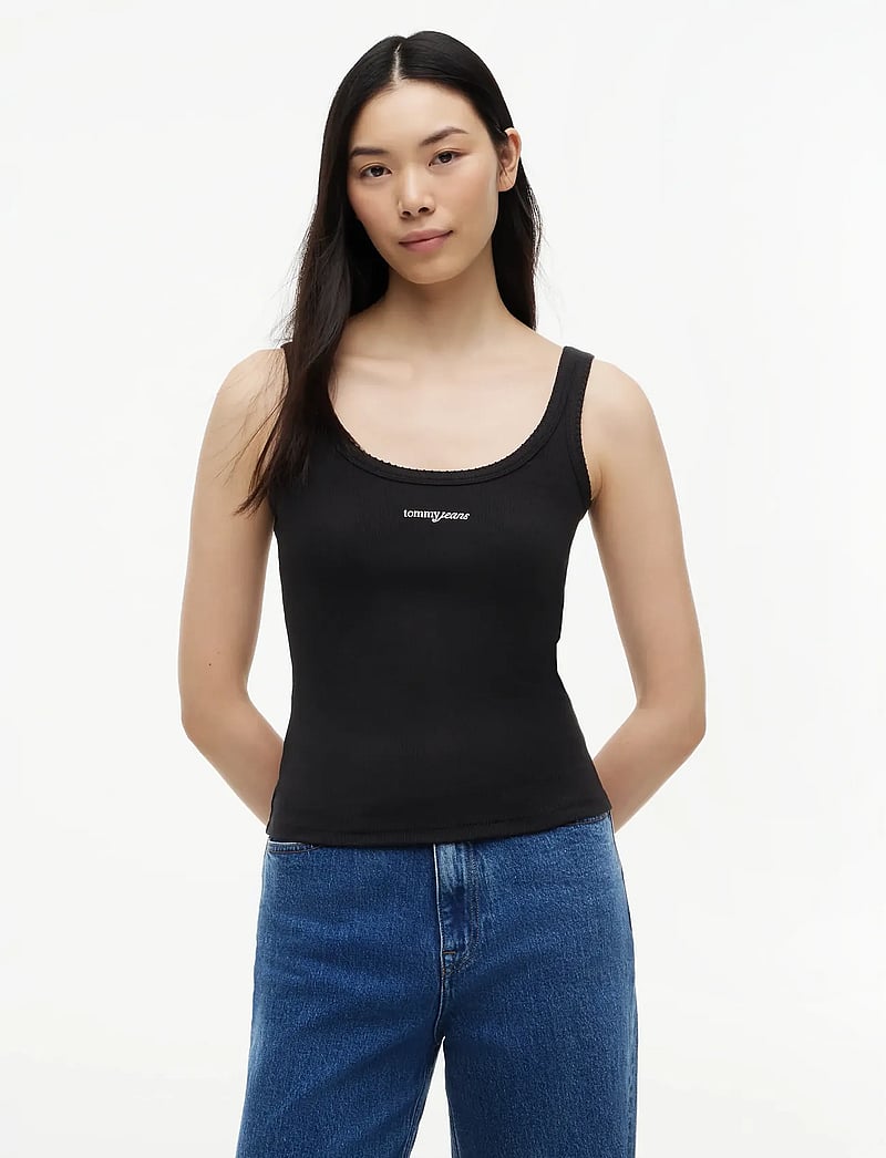 Tommy Jeans - TJW SLIM SCRIPT RIB TANK - tanktops - black - 0
