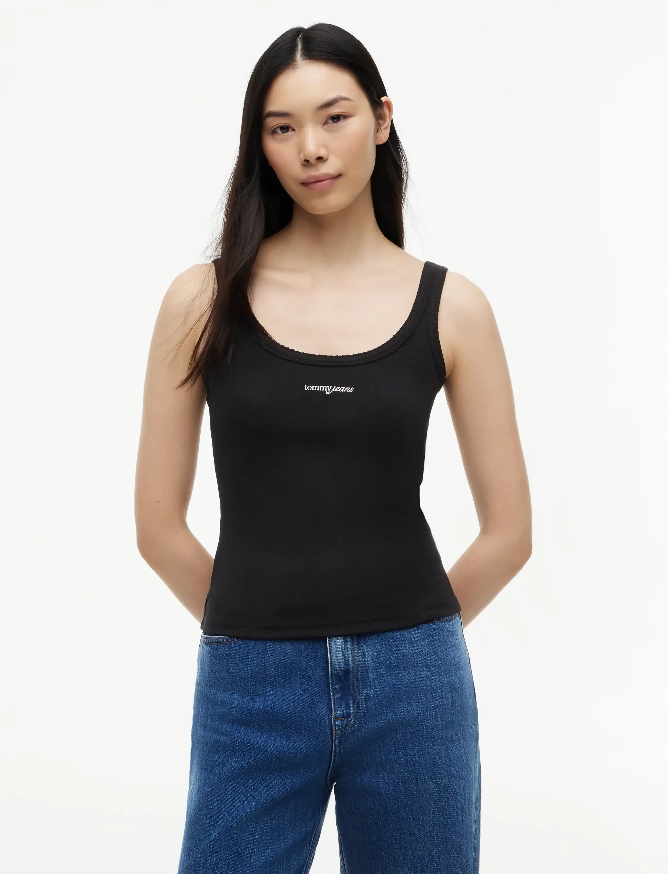 Tommy Jeans - TJW SLIM SCRIPT RIB TANK - Ärmellose tops - black - 0