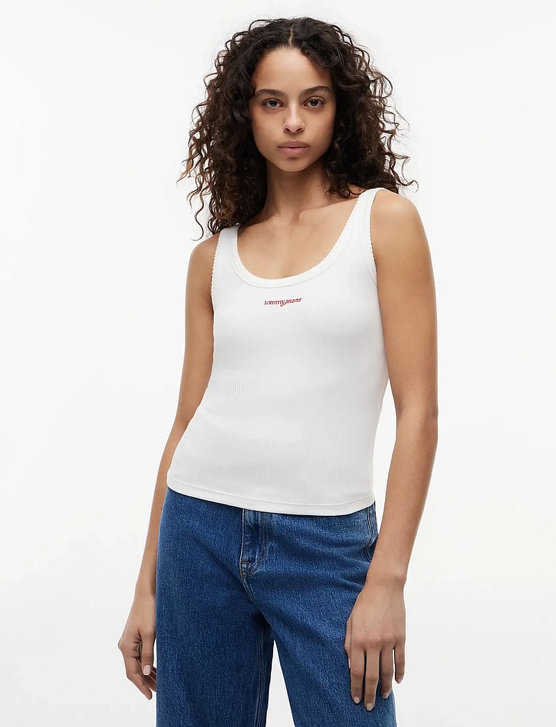 Tommy Jeans - TJW SLIM SCRIPT RIB TANK - tanktops - ecru - 0