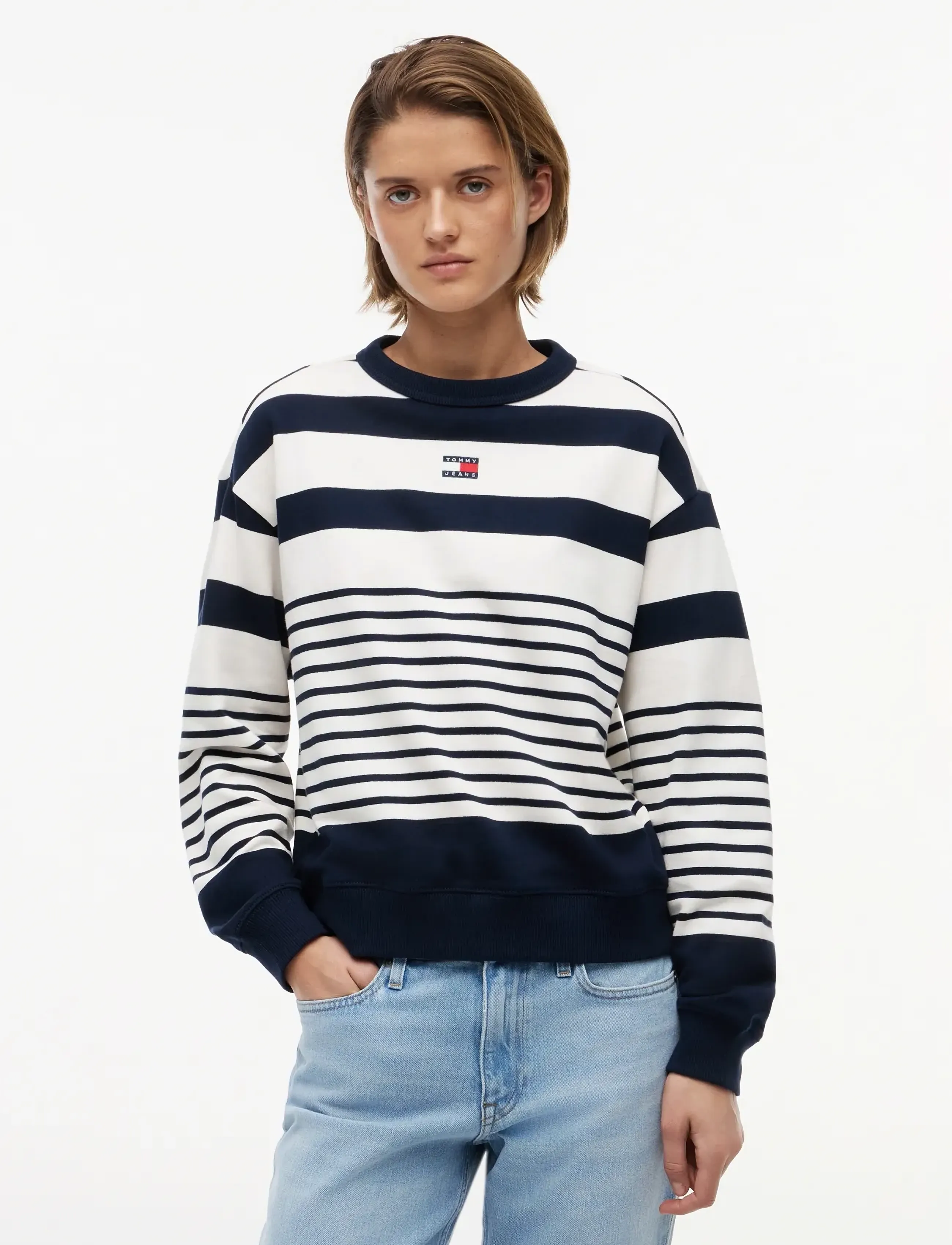 Tommy Jeans TJW RLX BADGE STRIPE CREW - Sweatshirts - DARK NIGHT NAVY   STRIPE / navy
