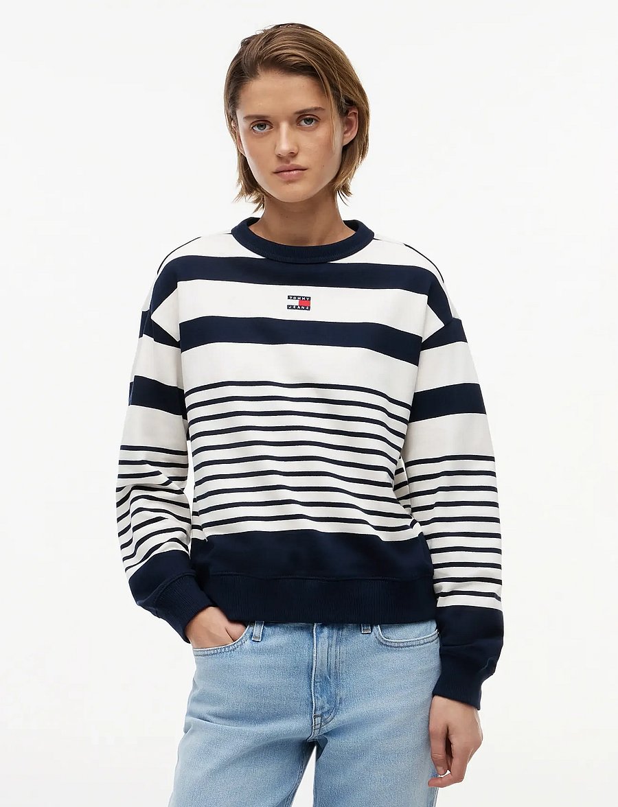 Tommy Jeans - TJW RLX BADGE STRIPE CREW - sweatshirts - dark night navy stripe - 0