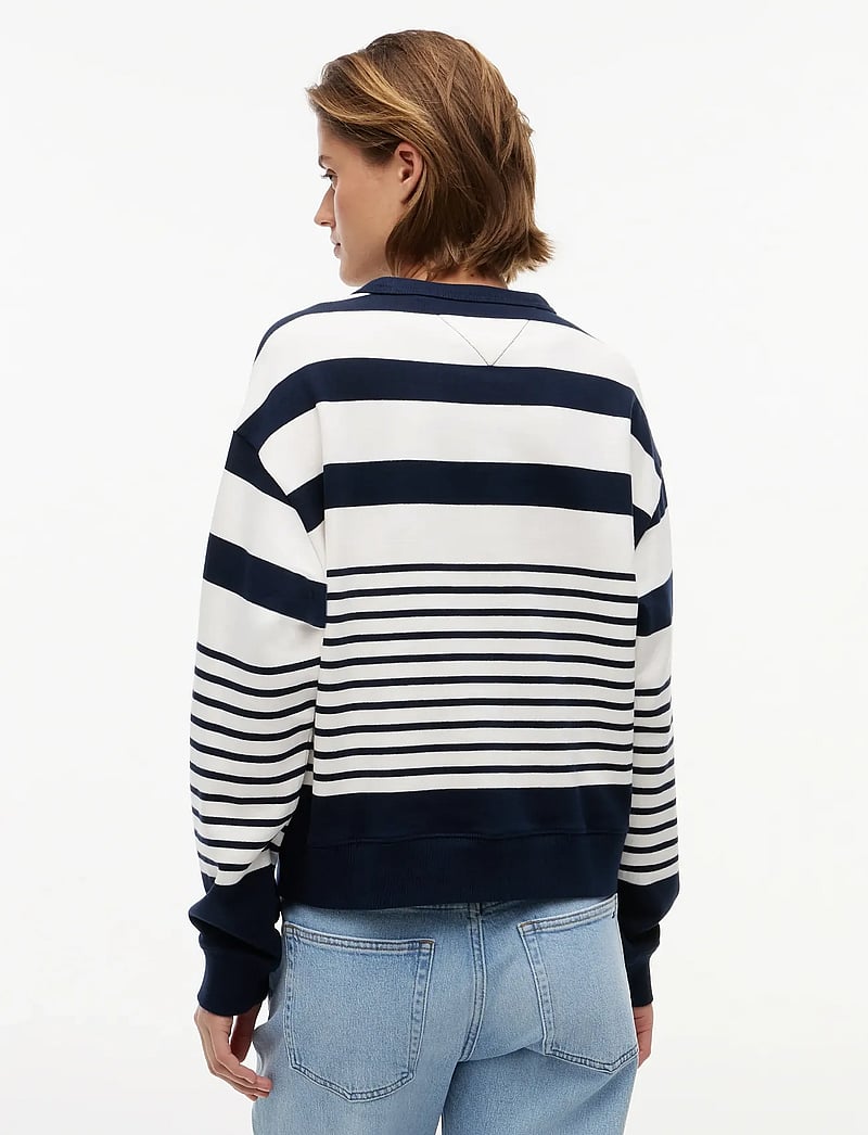 Tommy Jeans - TJW RLX BADGE STRIPE CREW - hverdags stil - dark night navy stripe - 2