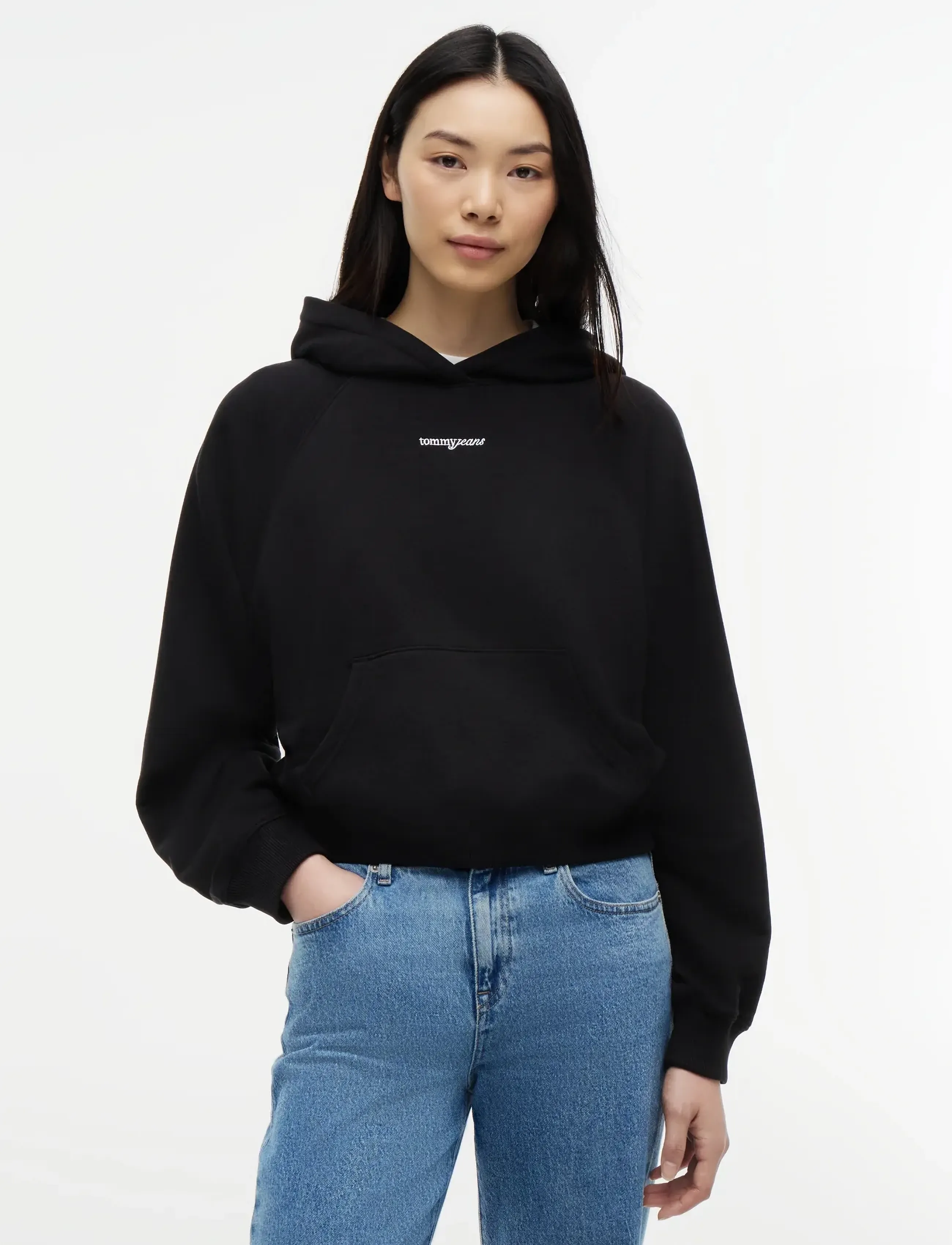 Tommy Jeans Tjw Script Raglan Hoodie, Kvinder, Raglan Hættetrøje, Sort, Str: XL