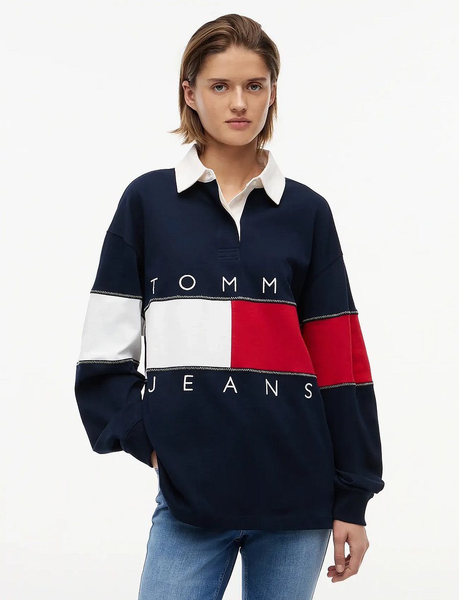 Tommy Jeans - TJW OVS FLAG RUGBY EXT - poloshirts - dark night navy - 0