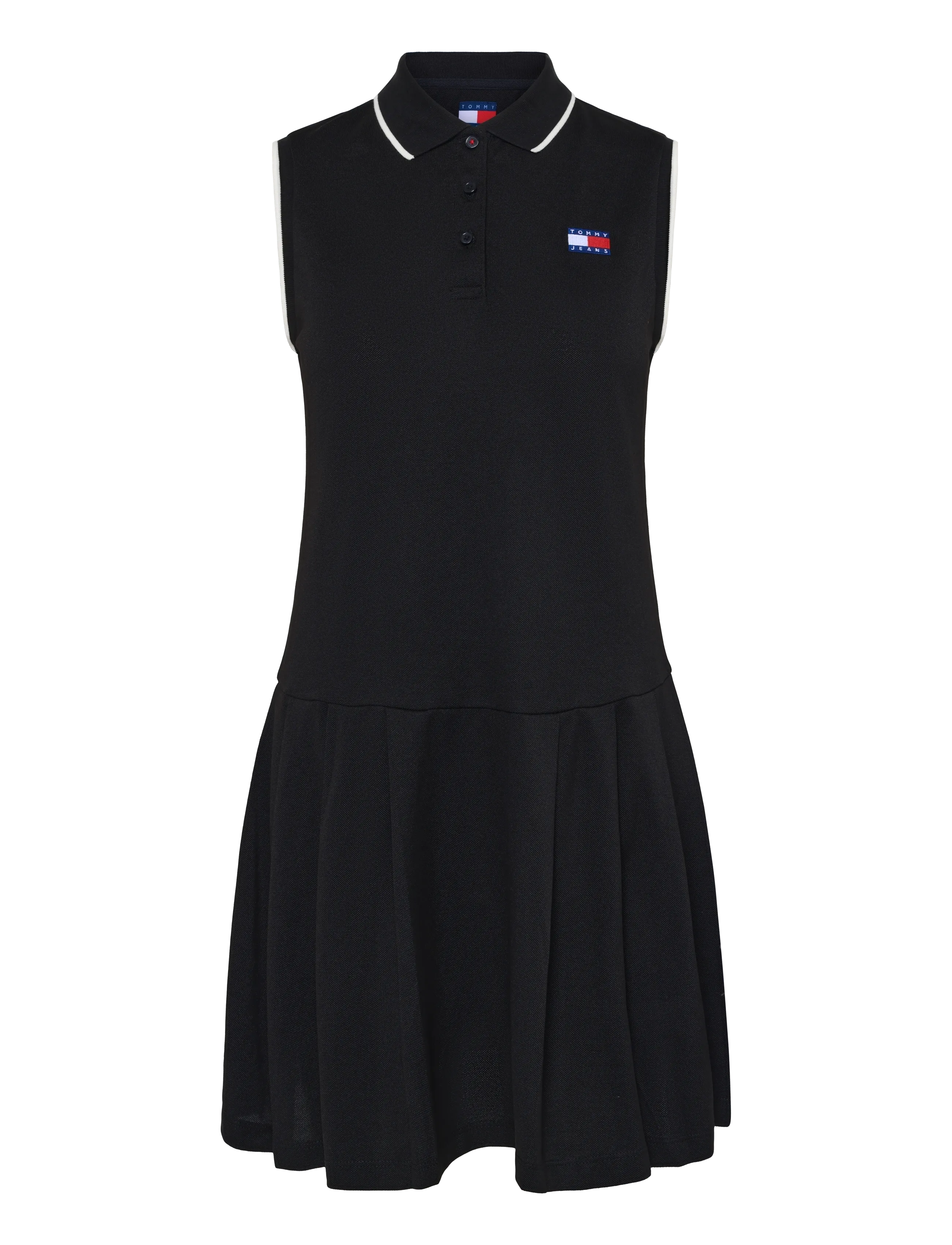 Tommy Jeans TJW BADGE PLEATED SL PIQUE DRESS - Uus - BLACK / black