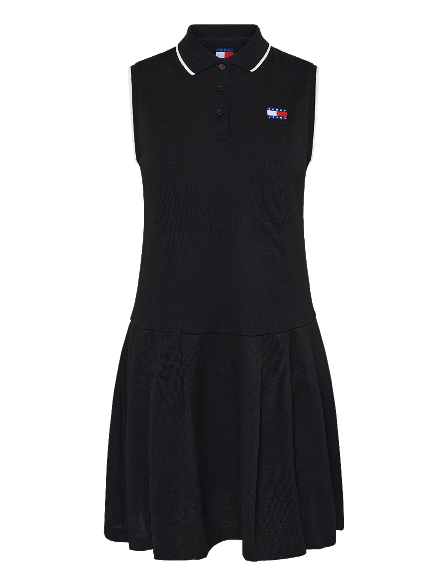 Tommy Jeans - TJW BADGE PLEATED SL PIQUE DRESS - sommerkleider - black - 0