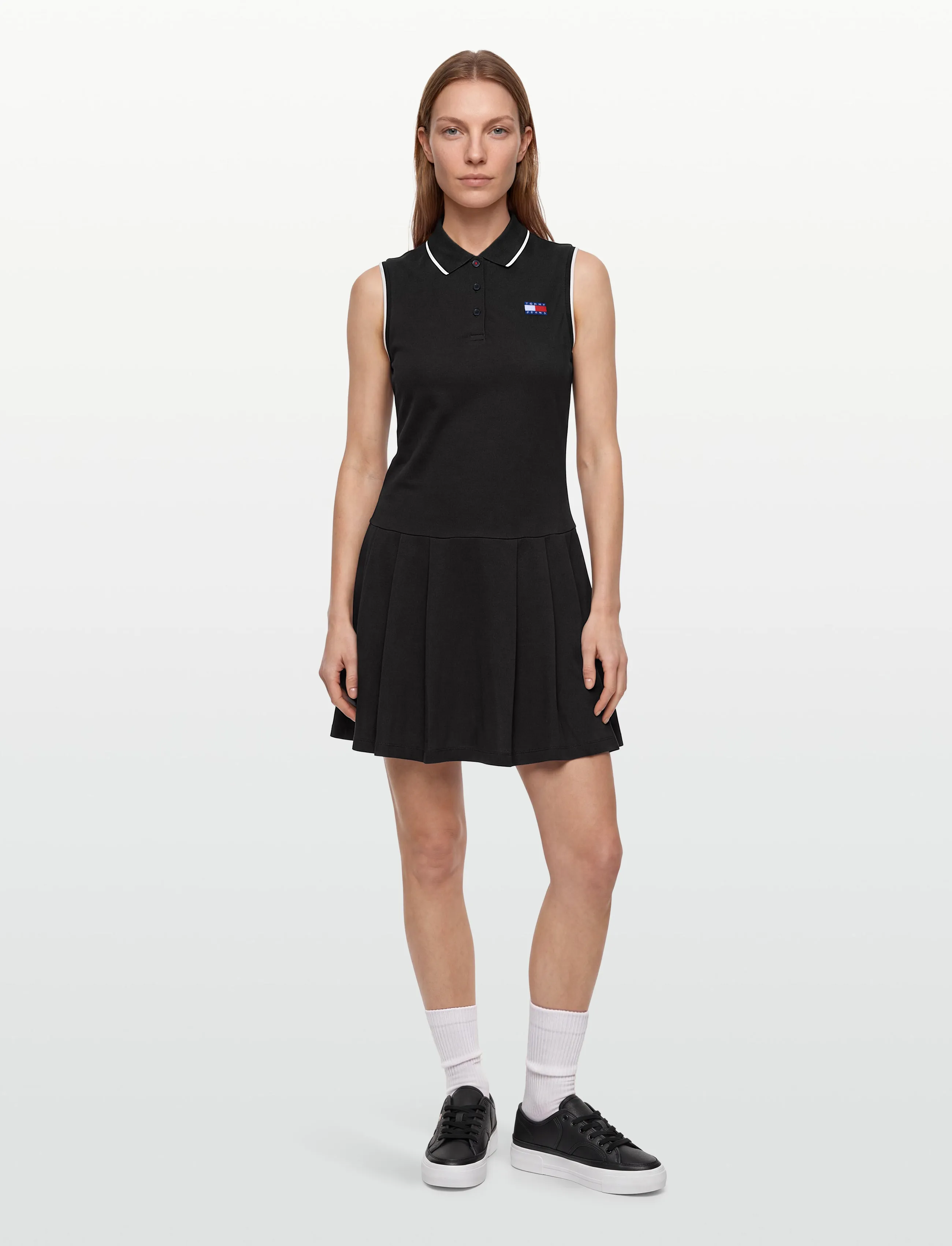 Tommy Jeans Tjw Badge Pleated Sl Pique Dress, XL, Dresses, Schwarz - Short Frauen