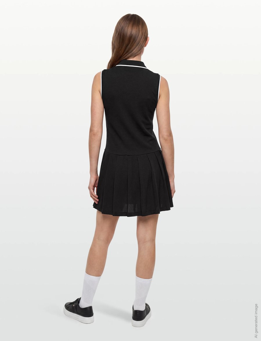 Tommy Jeans - TJW BADGE PLEATED SL PIQUE DRESS - summer dresses - black - 4