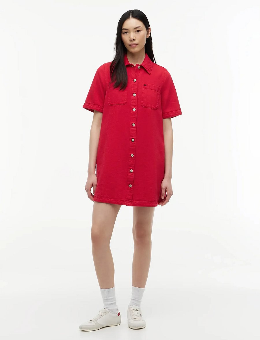Tommy Jeans - TJW TWILL A-LINE DRESS EXT - hemdkleider - amaryllis red - 0