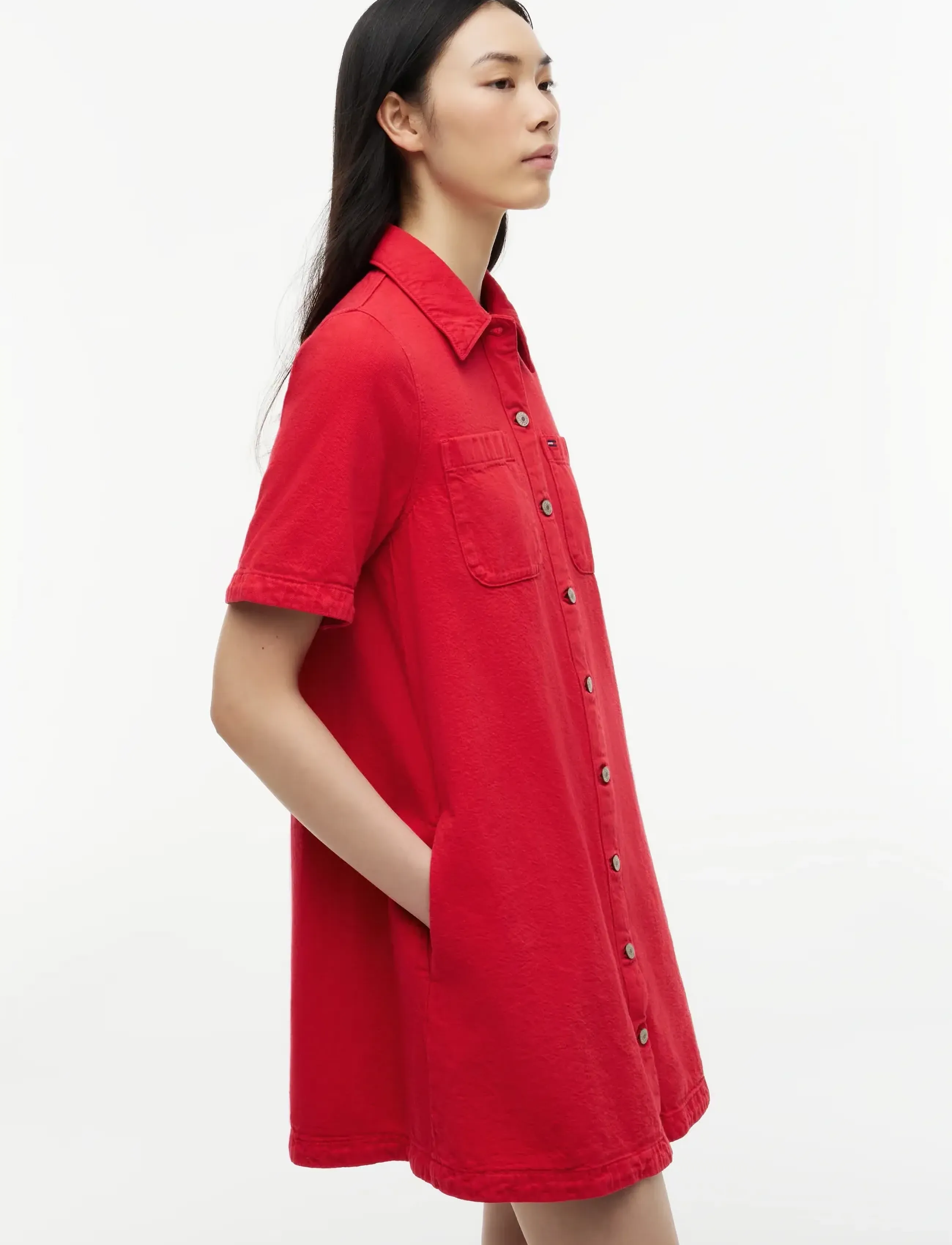 Tommy Jeans - TJW TWILL A-LINE DRESS EXT - marškinių tipo suknelės - amaryllis red - 2