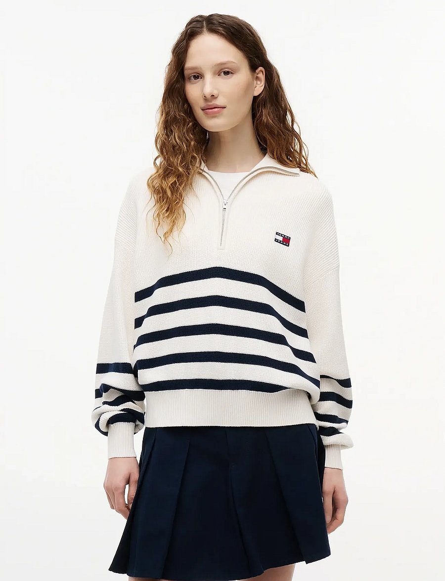 Tommy Jeans - TJW QUARTER ZIP SWEATER - pullover - ancient white stripe - 0